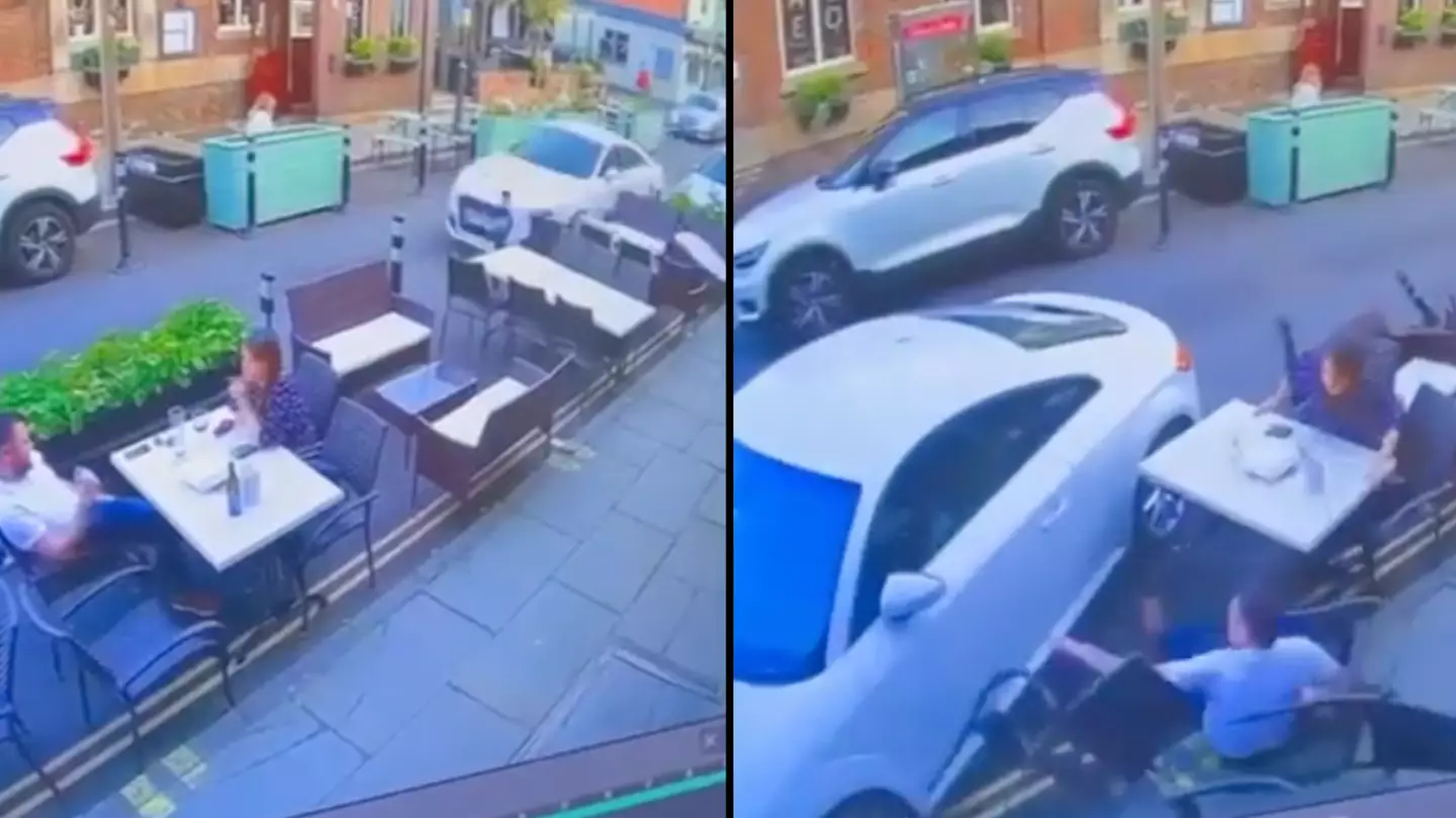 Audi driver sends man flying after ploughing into tables outside bar