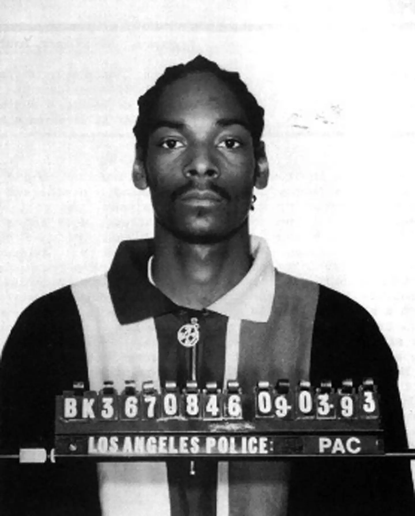 Snoop Dogg's mugshot after his 1993 murder arrest. He was later acquitted, August 1993.