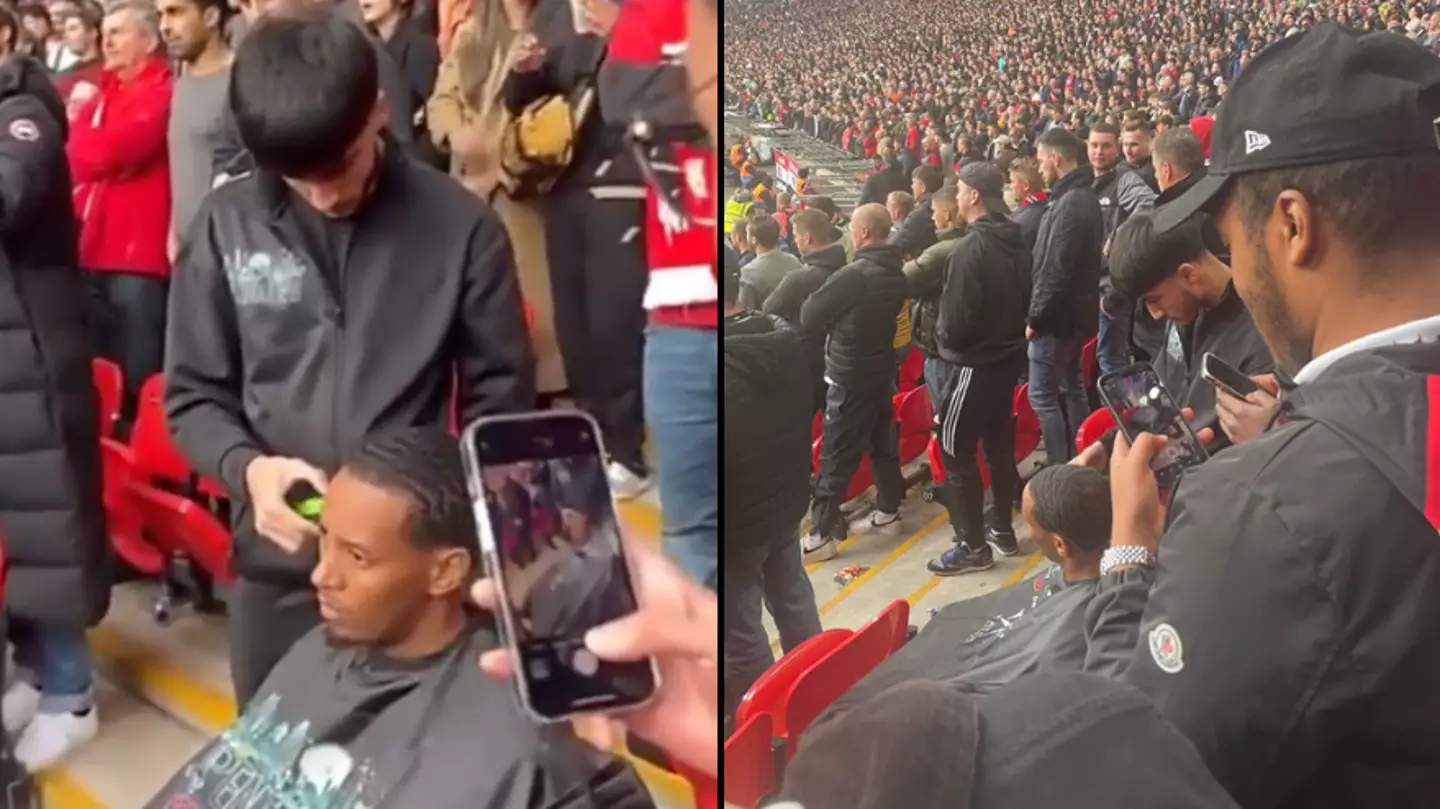 Manchester United fan gets haircut inside Wembley during FA Cup semi-final