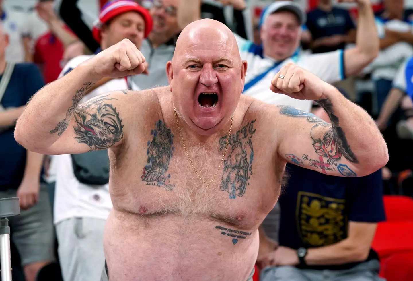 Paul whipped off his top during England's World Cup match with Wales this evening.