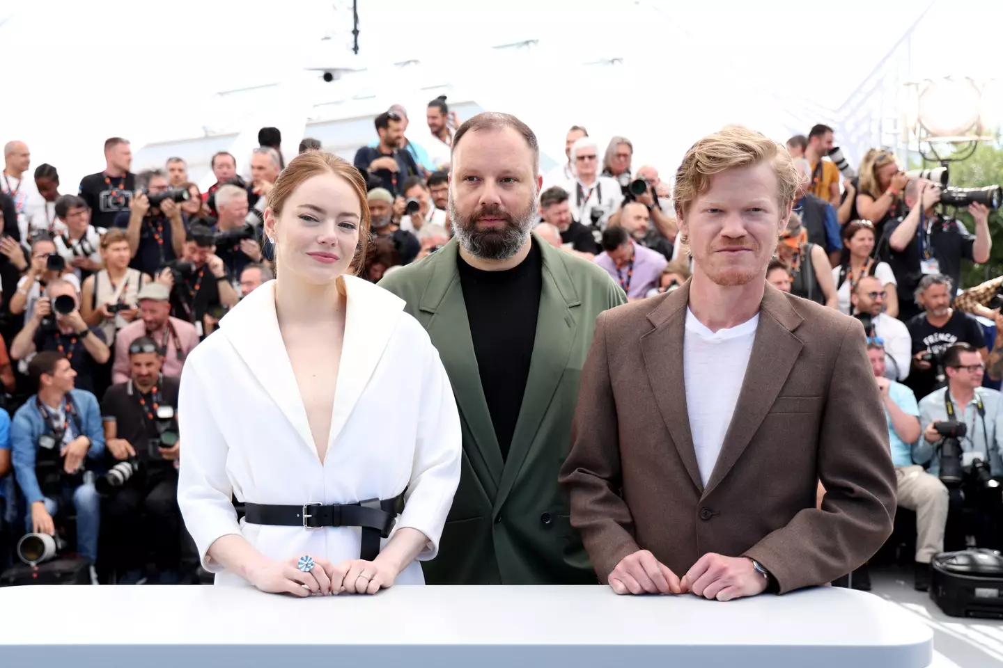 Emily Stone was at Cannes to promote her new movie alongside director Yorgos Lanthimos and co-star Jesse Plemons. (Pascal Le Segretain/Getty Images)