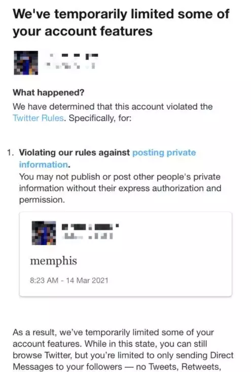 The message one account received after tweeting the word 'Memphis'.