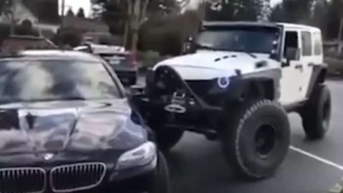 Jeep Driver Gets Parking Rage And Nudges BMW Into Place