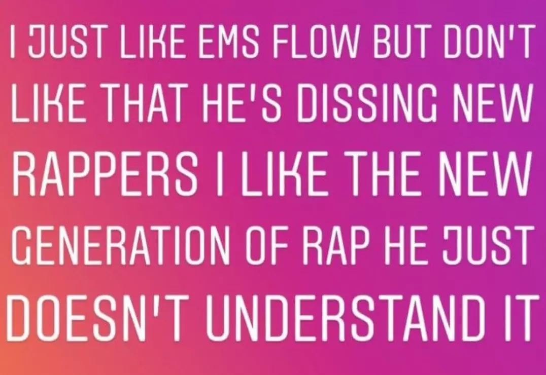 Justin Bieber said Eminem doesn't understand the new generation of rap music on his Instagram story.