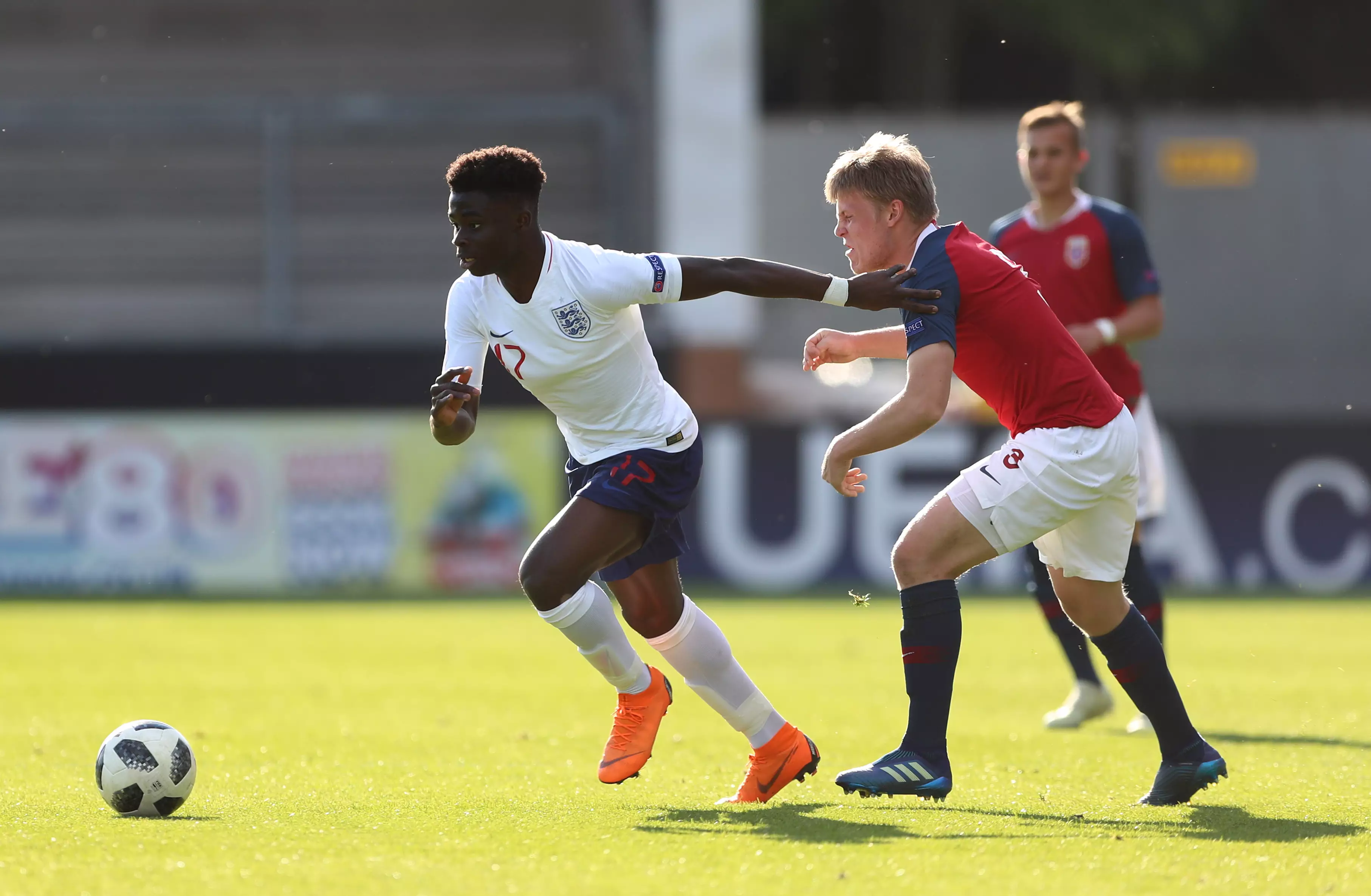 Saka representing England at the European U17 Championship in 2018. Image: PA Images