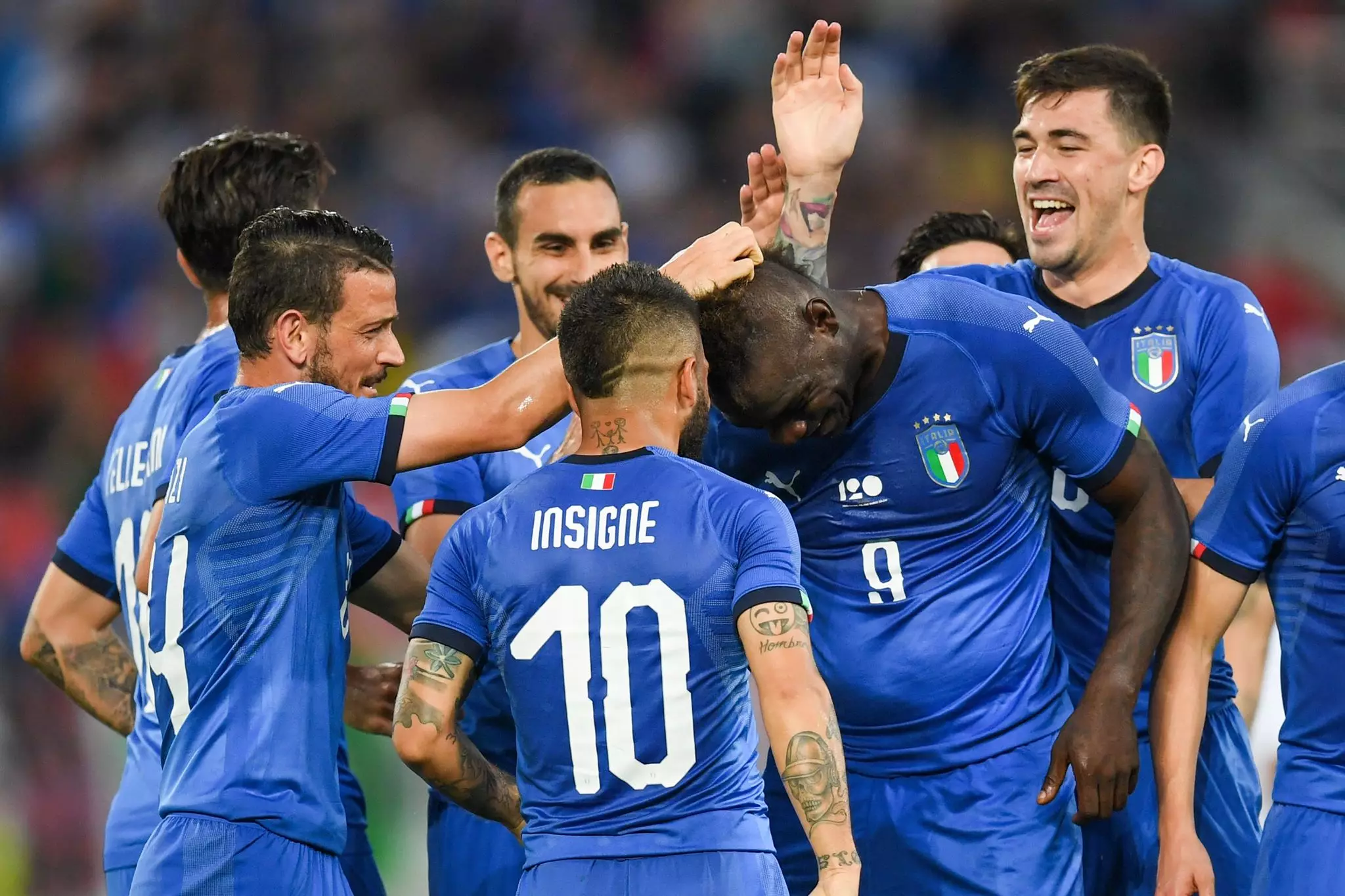 Teammates celebrate after Balotelli scores. Image: PA