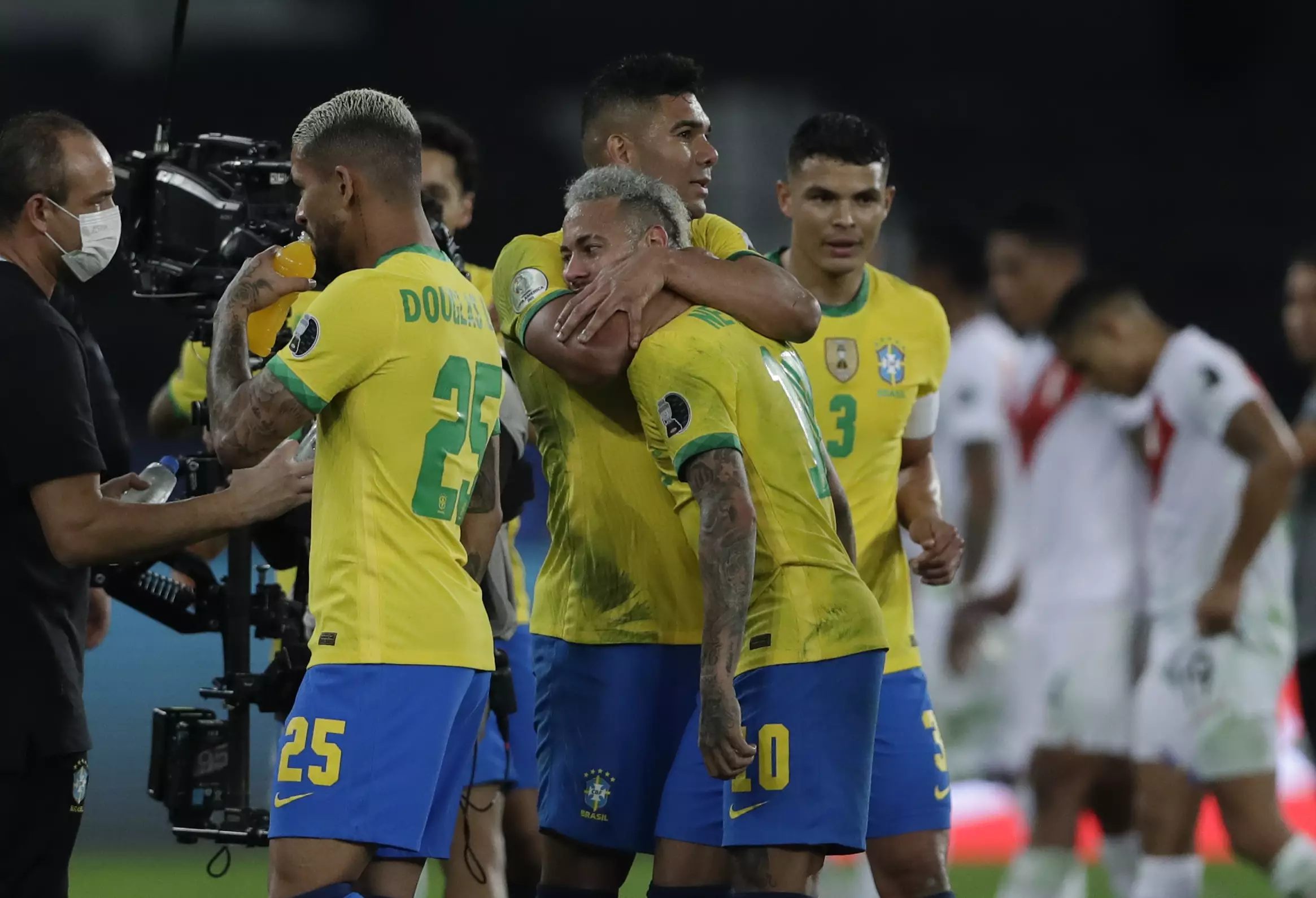 Brazil celebrate at full time. Image: PA Images