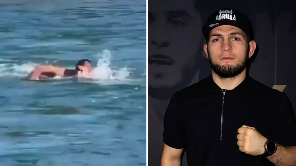 Khabib Nurmagomedov Swims Against The Current In Training