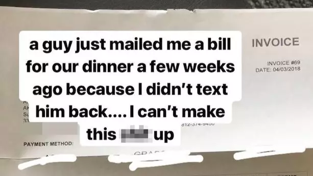 Woman Receives Invoice For Dinner After Ignoring Date