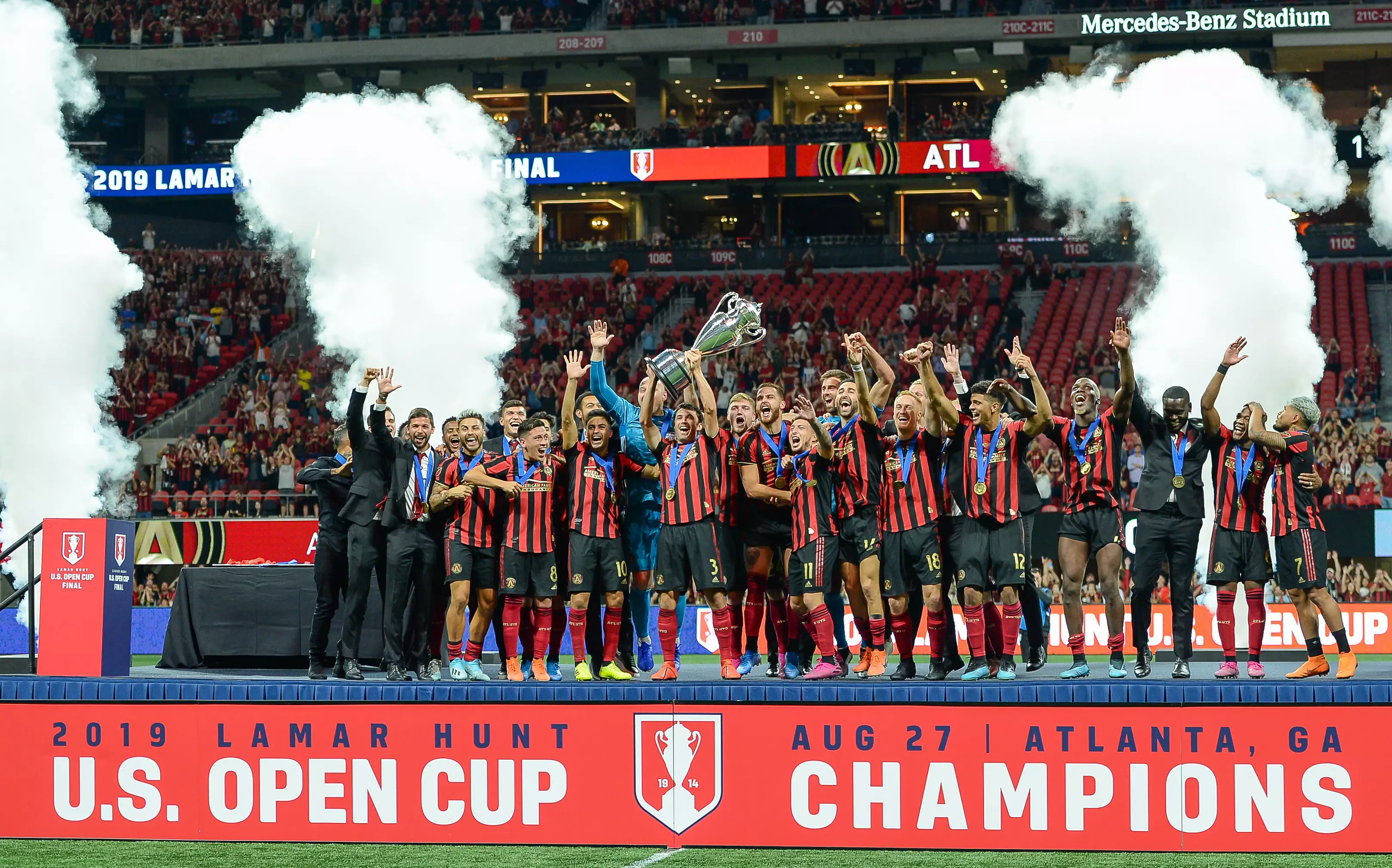 Atlanta United celebrate winning the US Open Cup last year. Image: PA Images