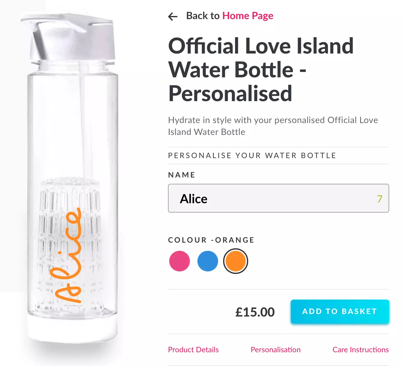 You can customise the water bottle by adding your name (