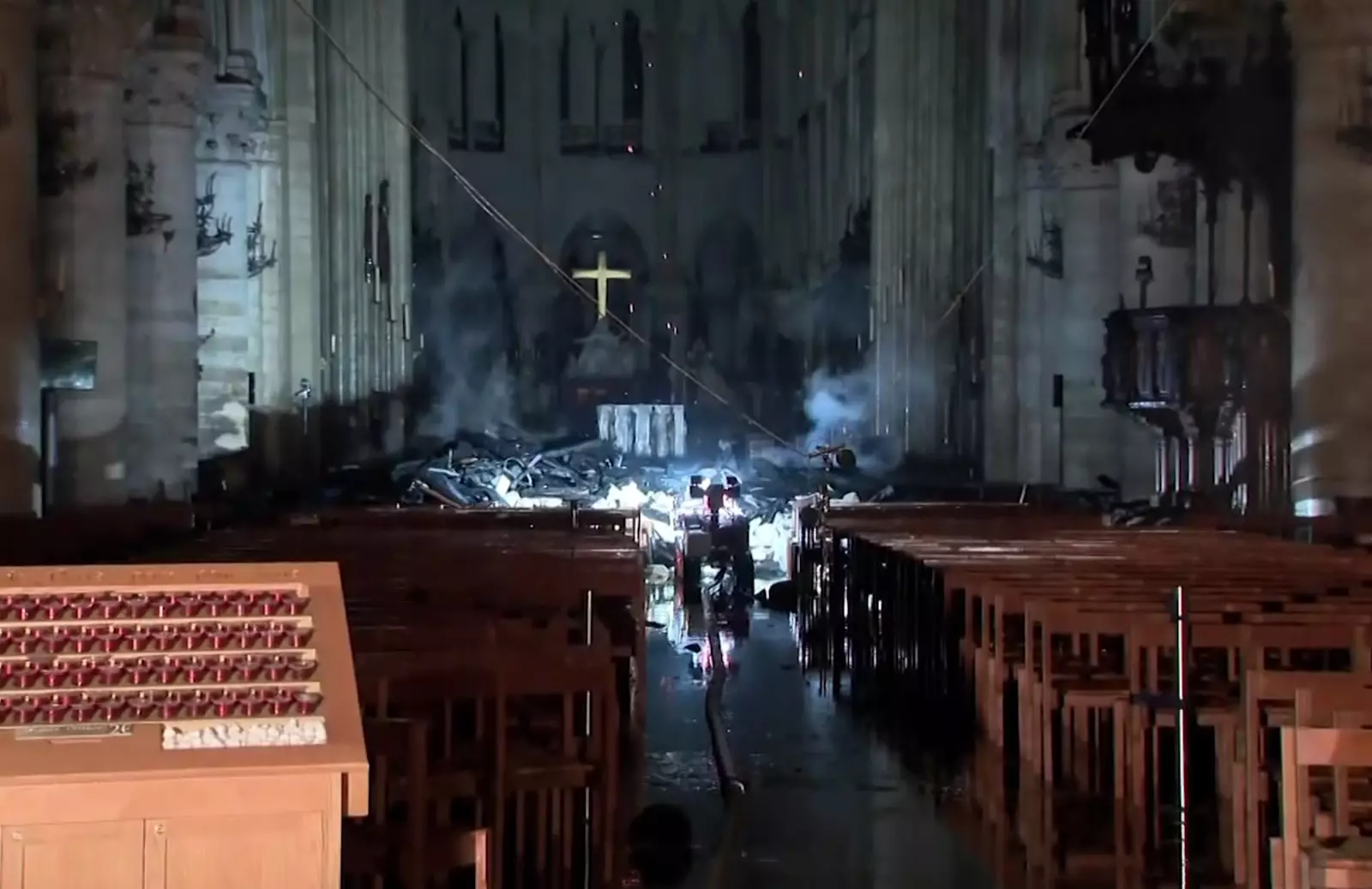 The inside of the cathedral after the fire.