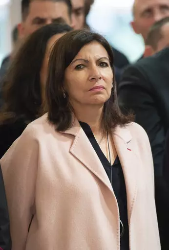 Paris Mayor Anne Hidalgo attends during French President Emmanuel Macron delivers a speech during thanks to the firefighters who intervened at Notre Dame Cathedral.