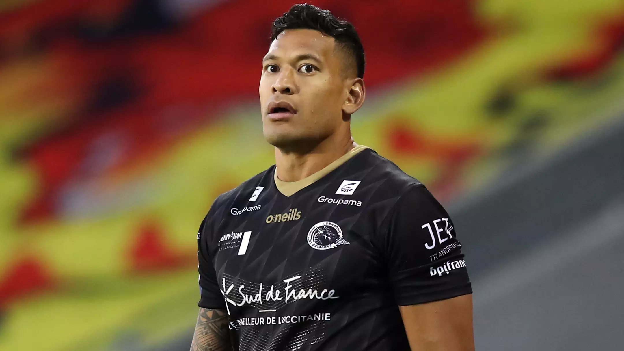 Israel Folau playing for the Catalan Dragons.