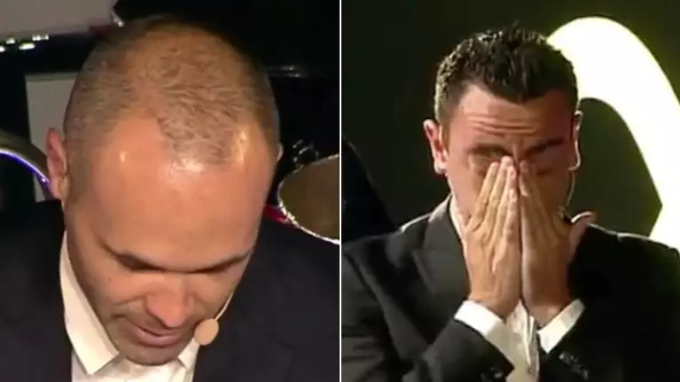 Xavi Breaks Down In Tears After Andres Iniesta Gives Moving Farewell Speech