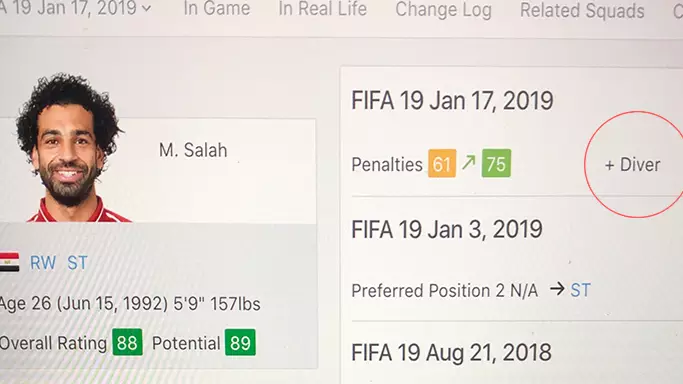 Mo Salah Has A Diver Trait On FIFA 19