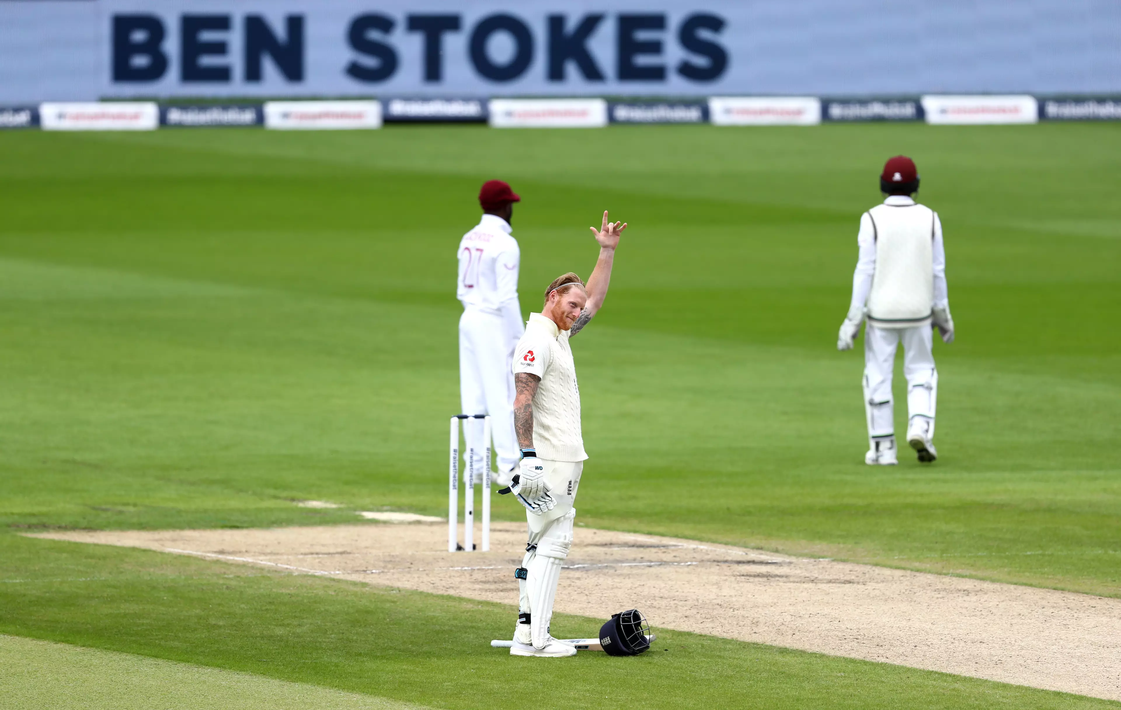 Stokes celebrates a century against West Indies. Image: PA Images