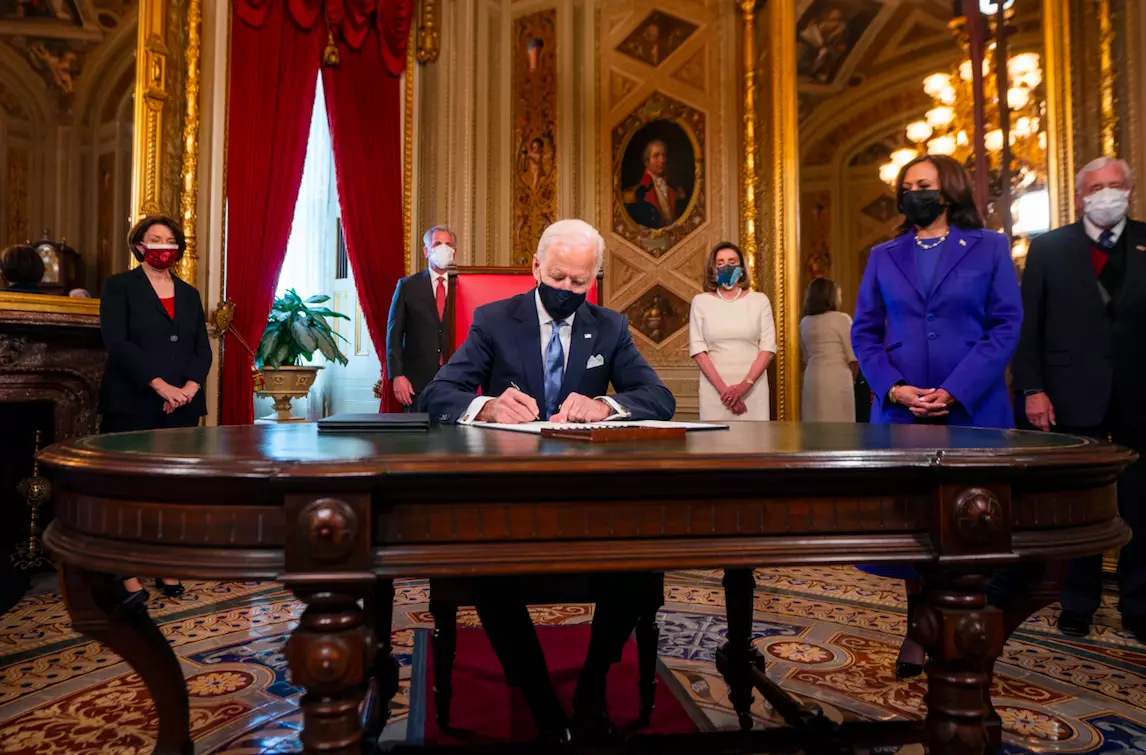 Biden got to work as he arrived in the Oval Office (
