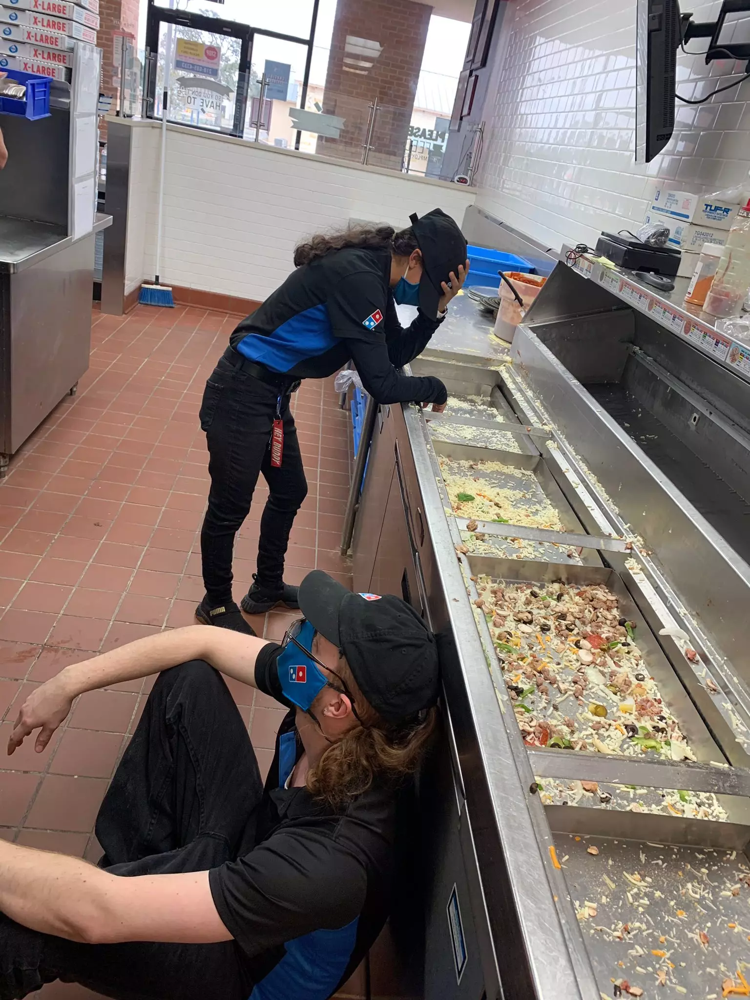The Domino's workers were rushed off their feet.