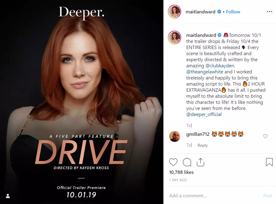 Ward shared news of her new movie on Instagram.