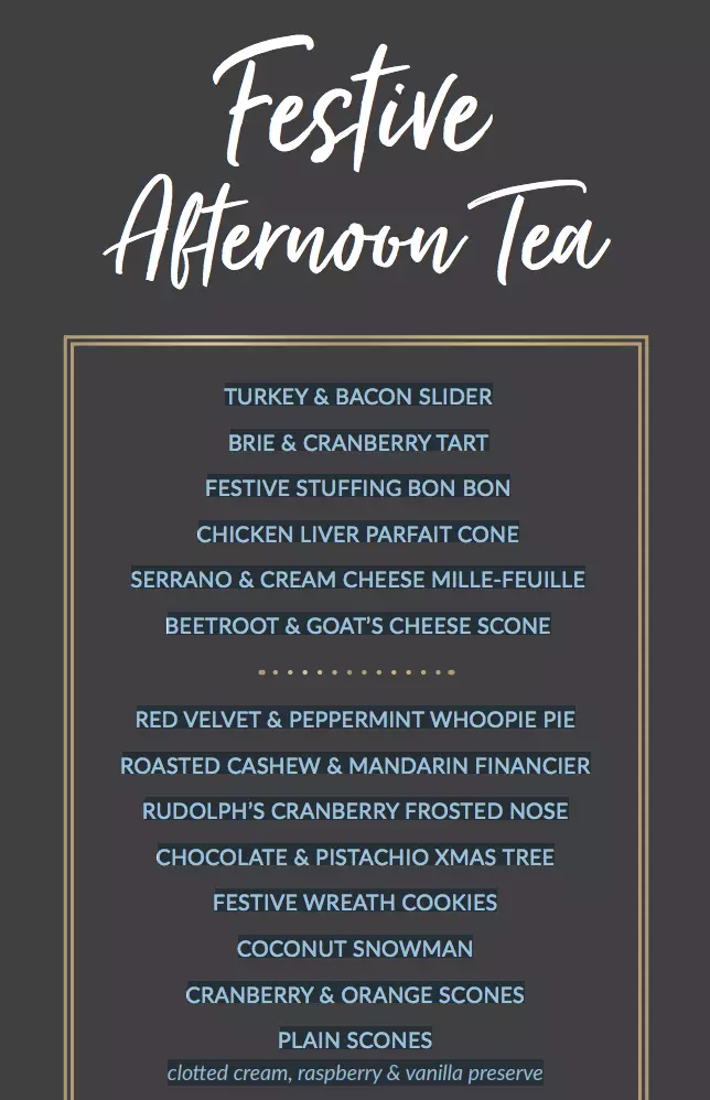 The afternoon tea menu looks dreamy. (