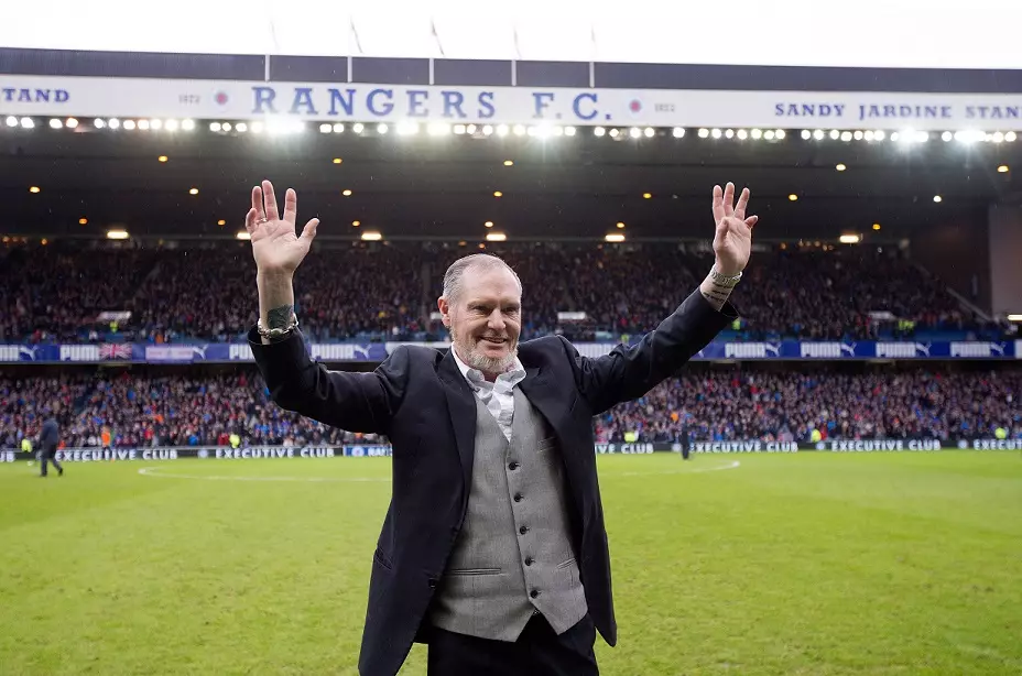 Gazza is paraded before Rangers fans earlier this year.
