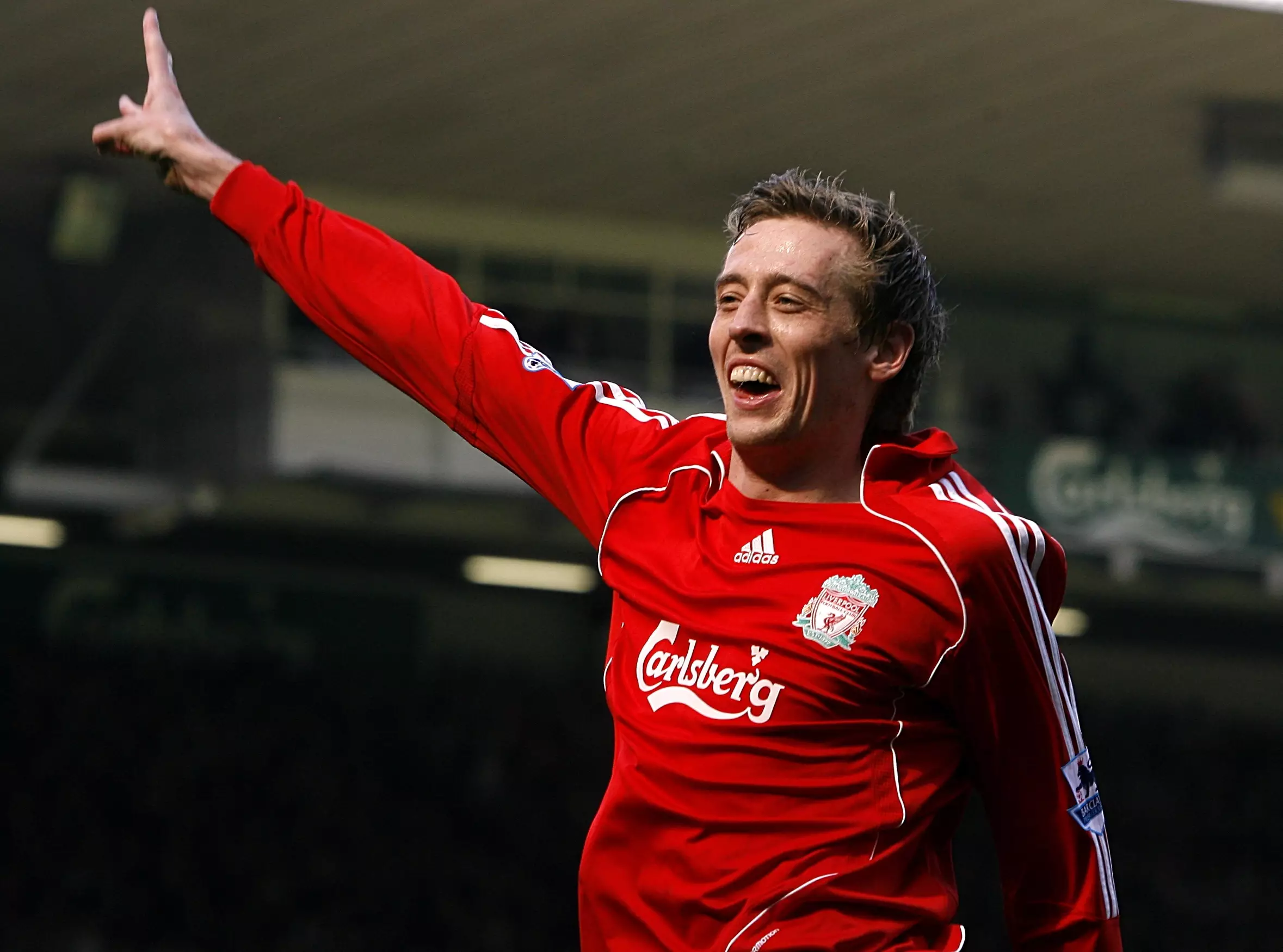 Crouch celebrates scoring for Liverpool. Image: PA Images