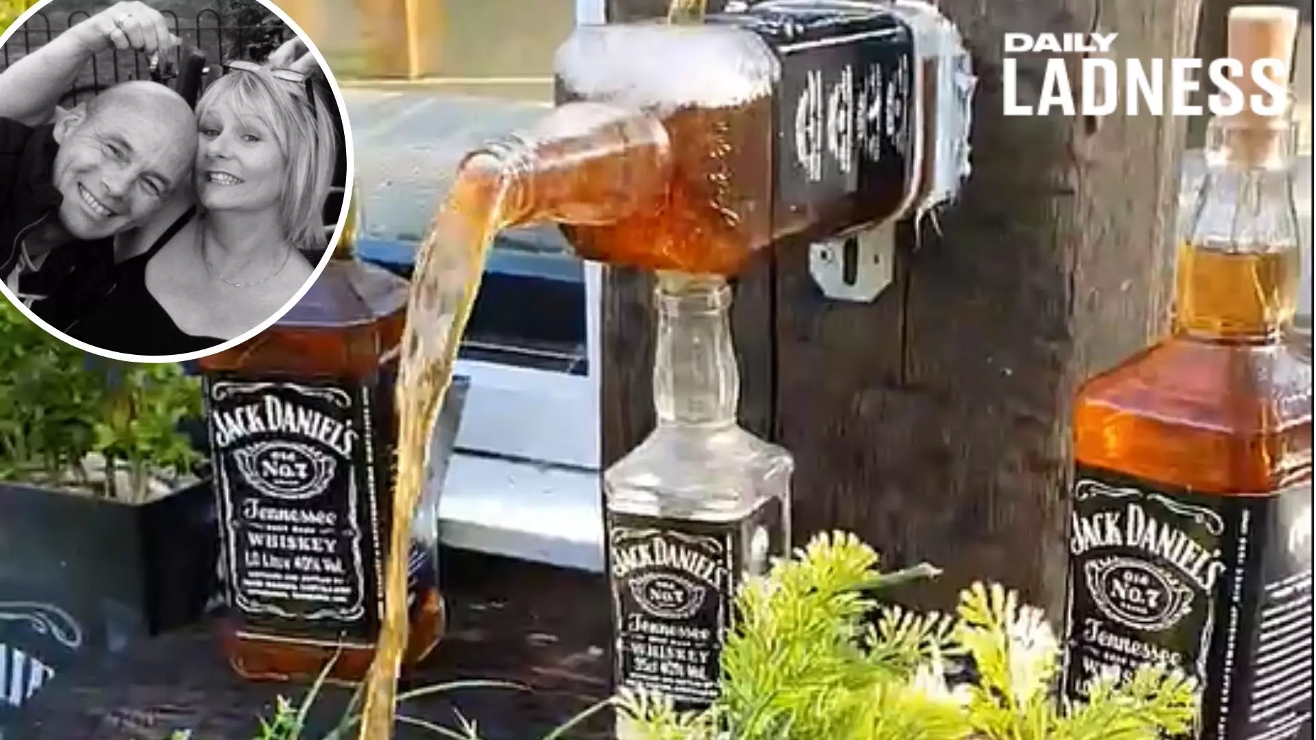 Guy Makes Amazing Jack Daniel's Water Feature For Garden While Drunk