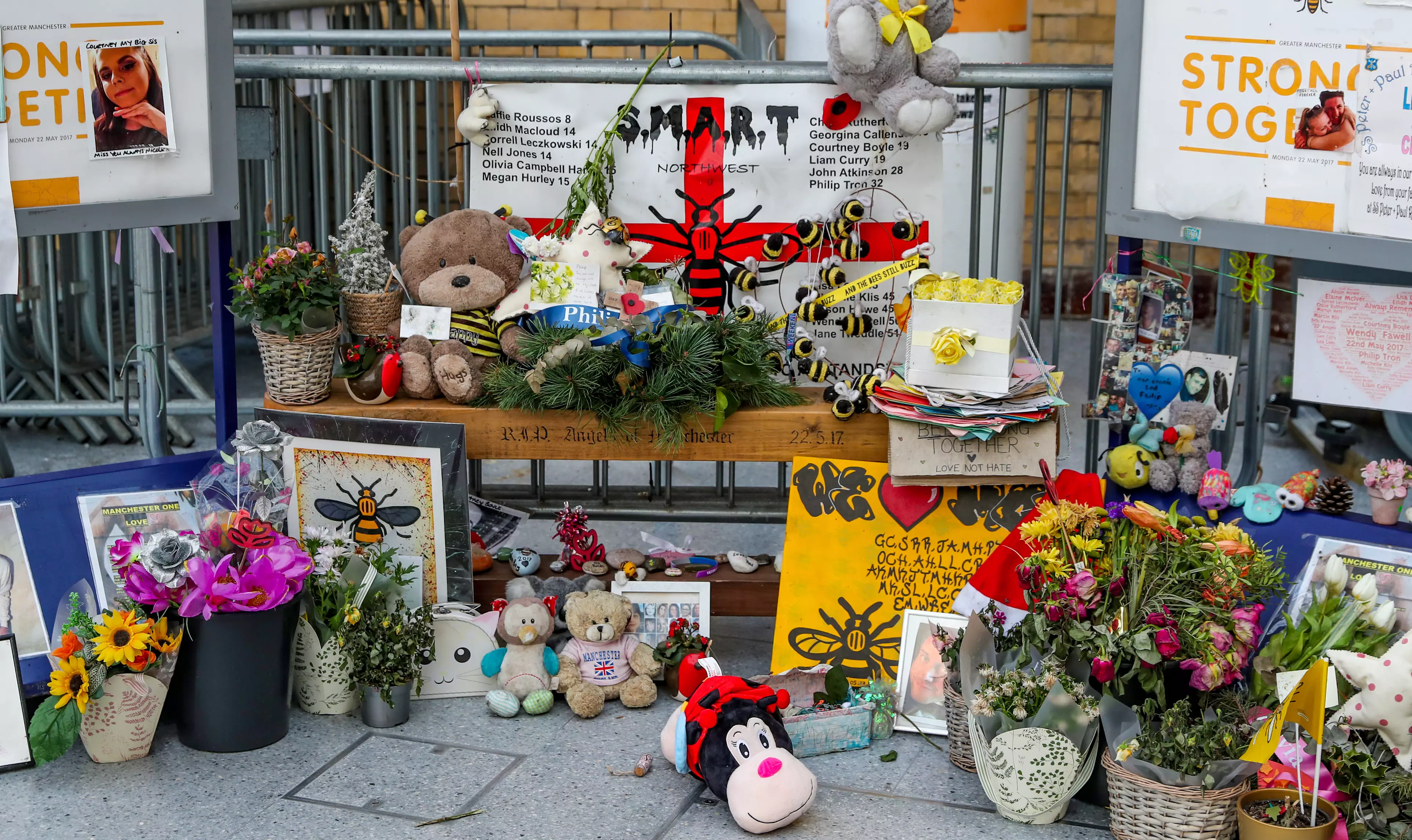 A memorial to the victims of the Manchester Arena bombing at Victoria Station in Manchester. (