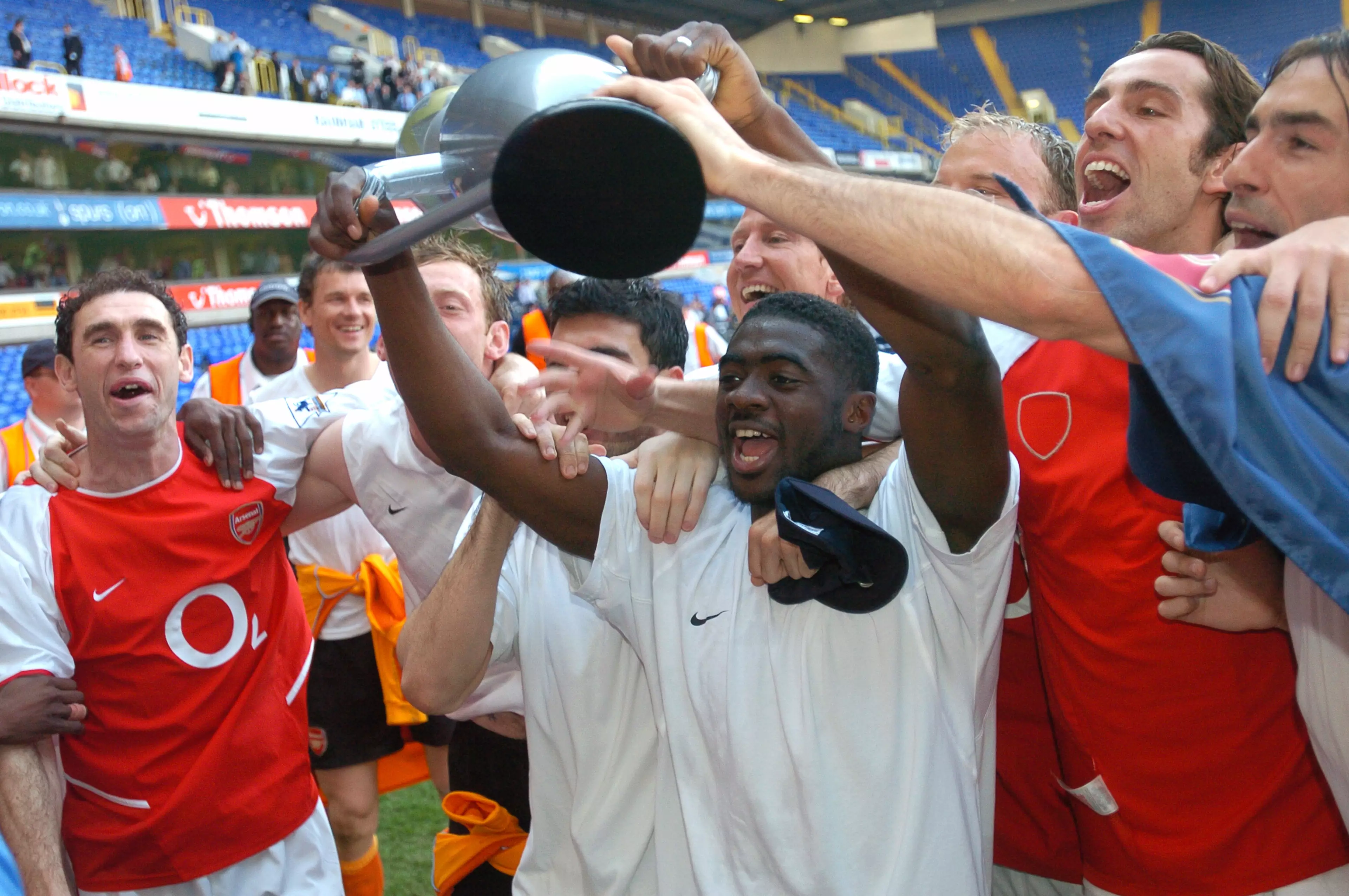 Kolo Toure with an inflatable version of the Premier League trophy. Image: PA Images