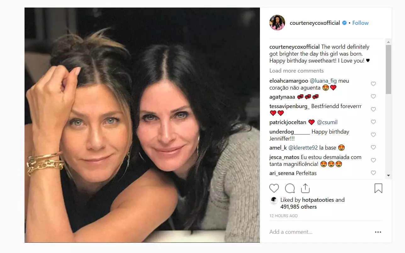 Courteney Cox shared the picture to wish her best pal Jennifer Aniston a happy birthday.