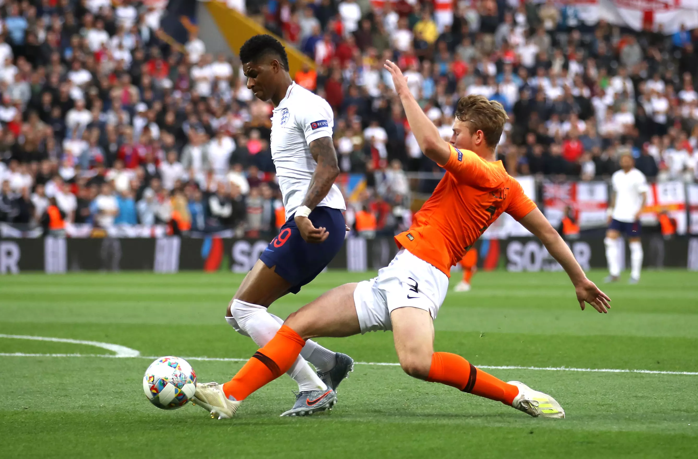 Rashford saw himself brought down by de Ligt for the penalty (Image