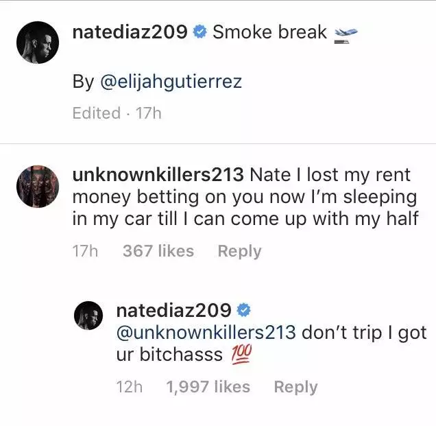 Betting his rent money didn't work out for one Diaz fan. Image: Instagram