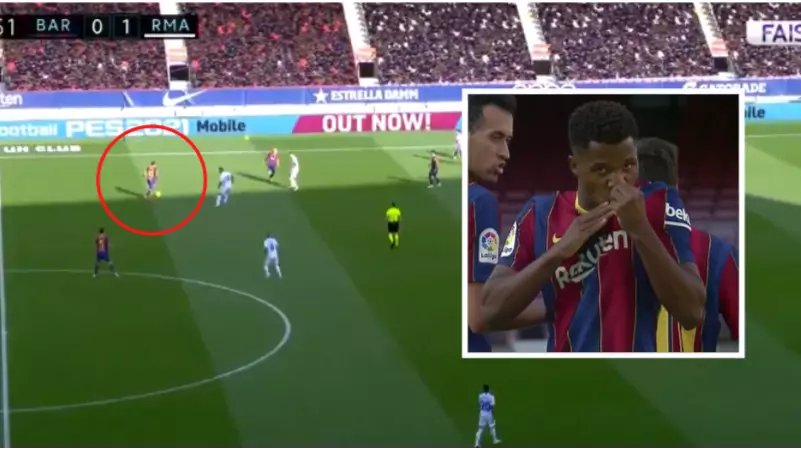 Lionel Messi Produces Incredible Pass In The Build-Up To Ansu Fati's El Clasico Goal