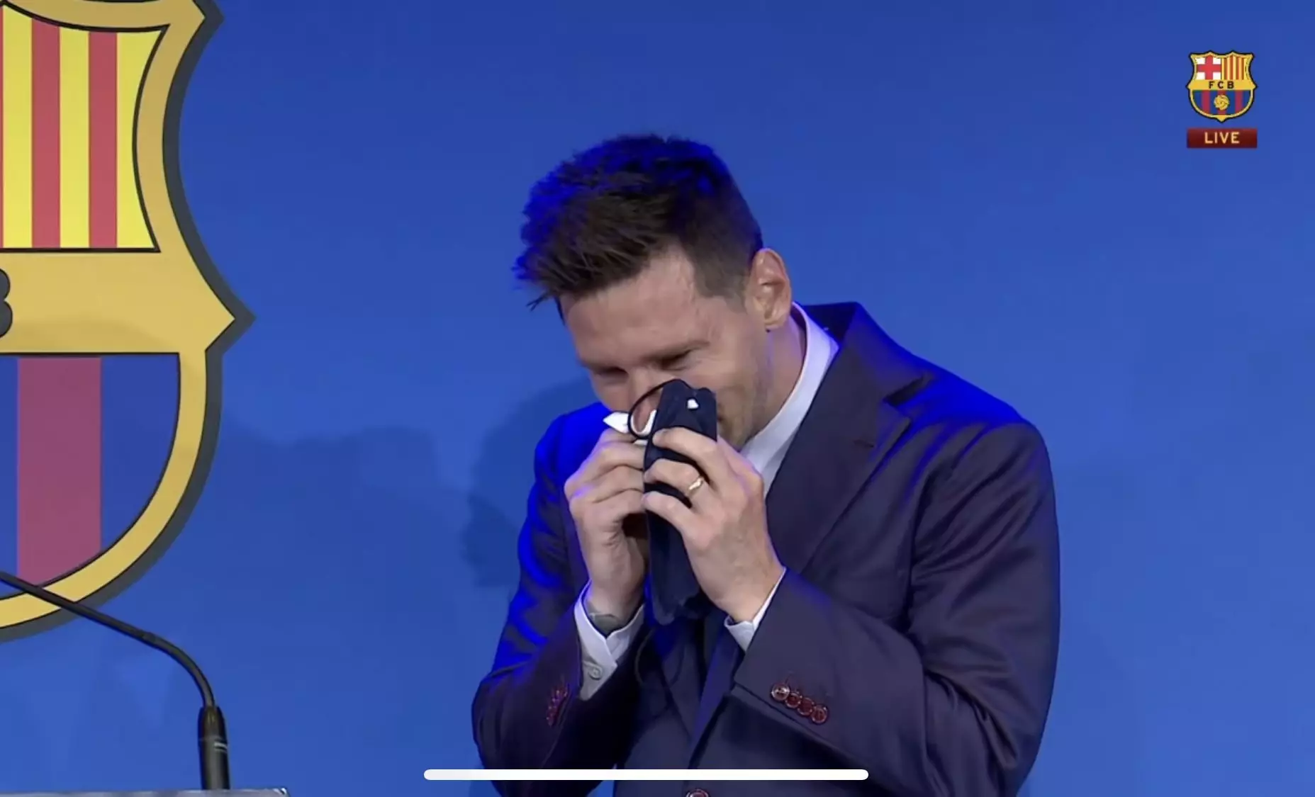 Messi was extremely emotional as he said goodbye. Image: FC Barcelona
