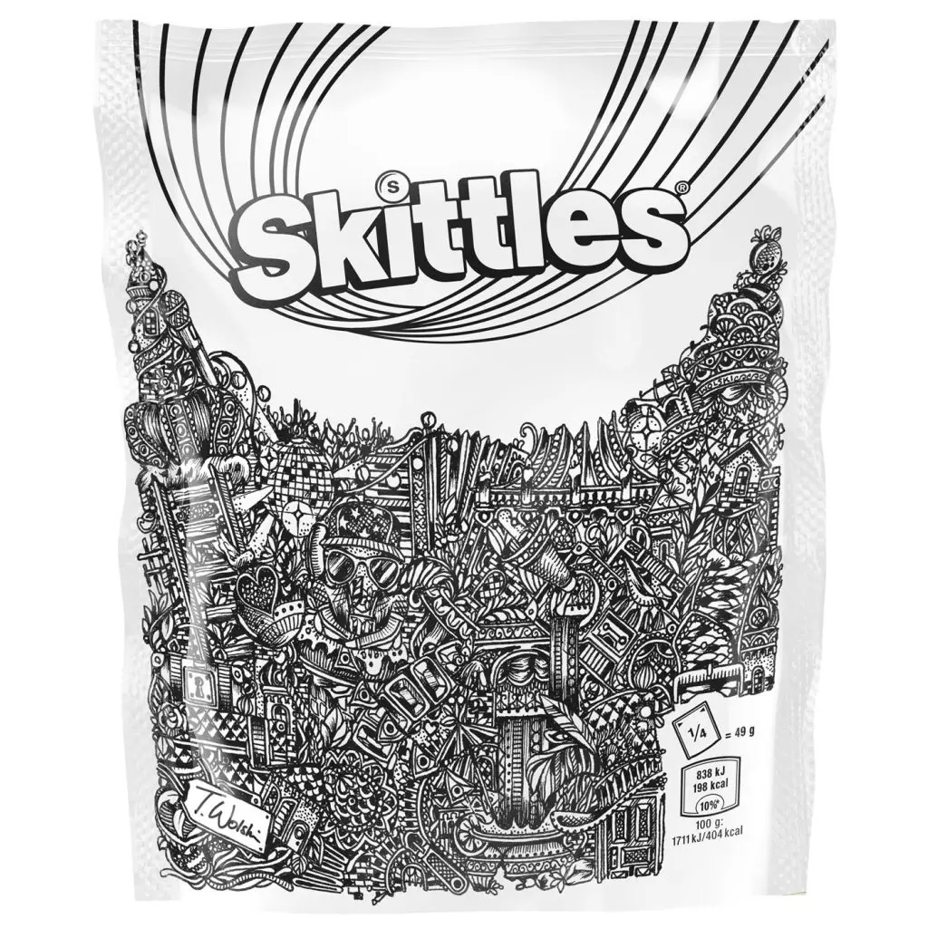 Thomas Wolski's design of the Skittles packaging.