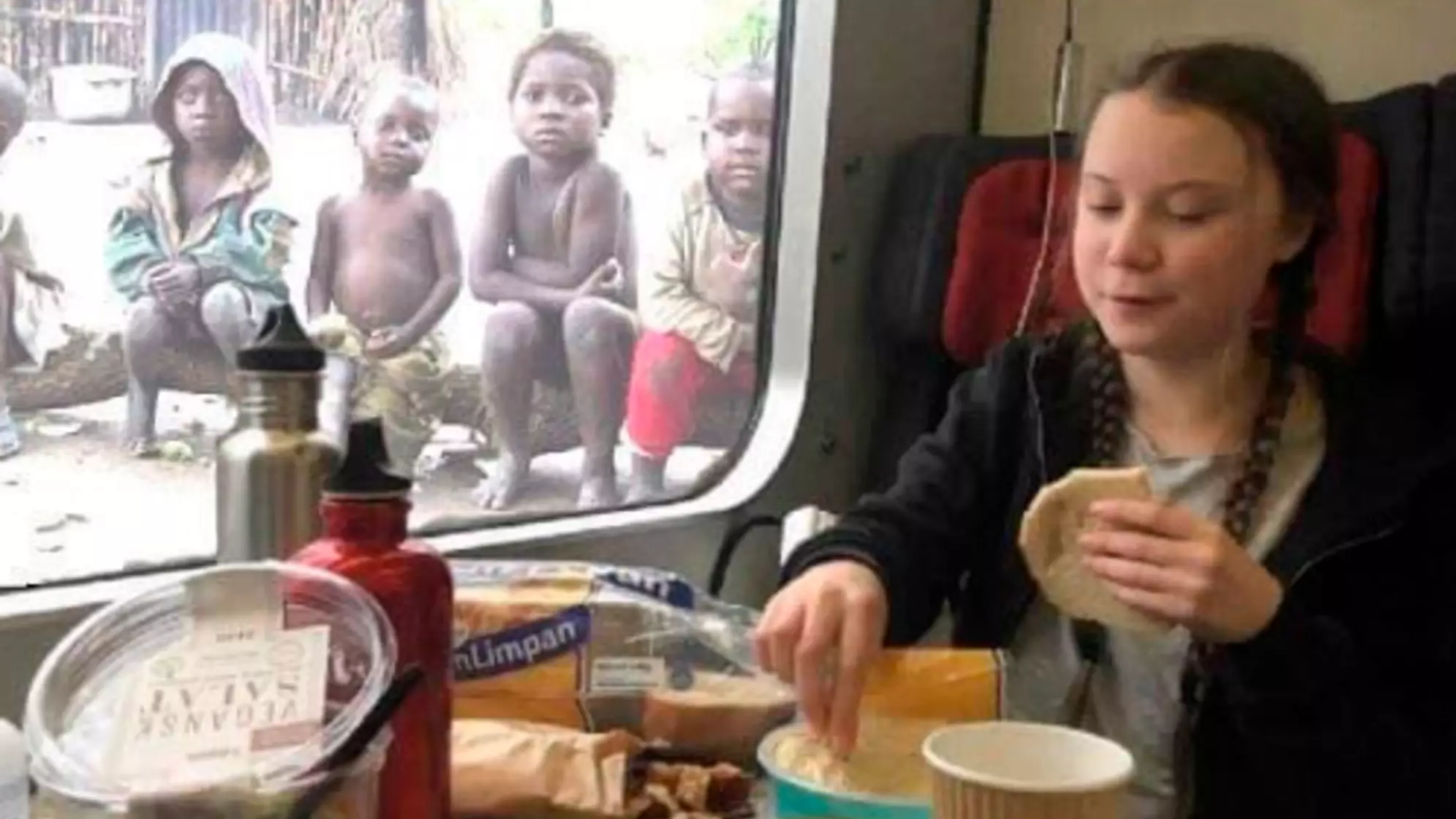 Fake Photo Of Greta Thunberg Eating Lunch In Front Of Poor Children Sparks Outrage