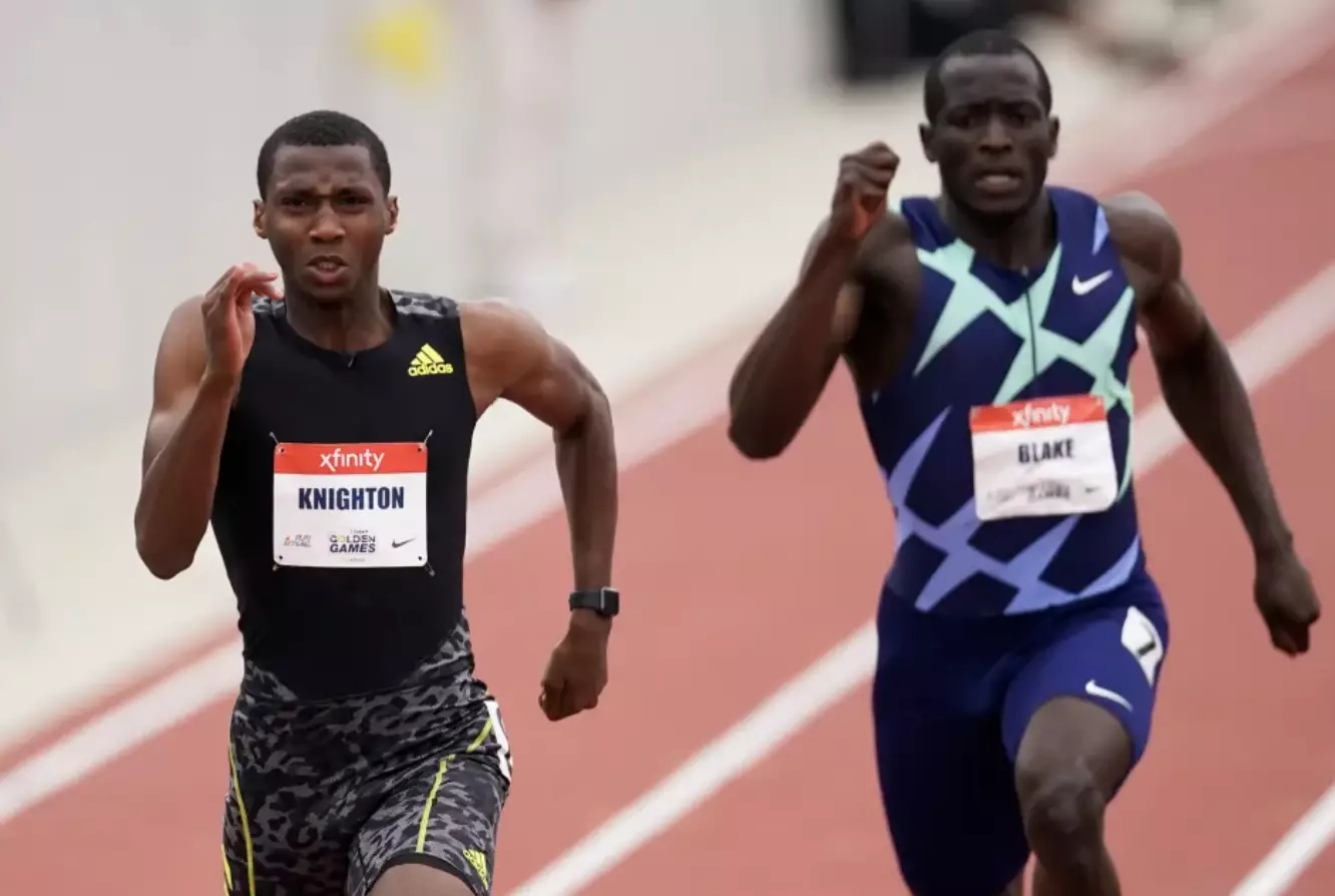Erriyon Knighton, left, broke a junior record in the 200m that had been set by Usain Bolt in 2003