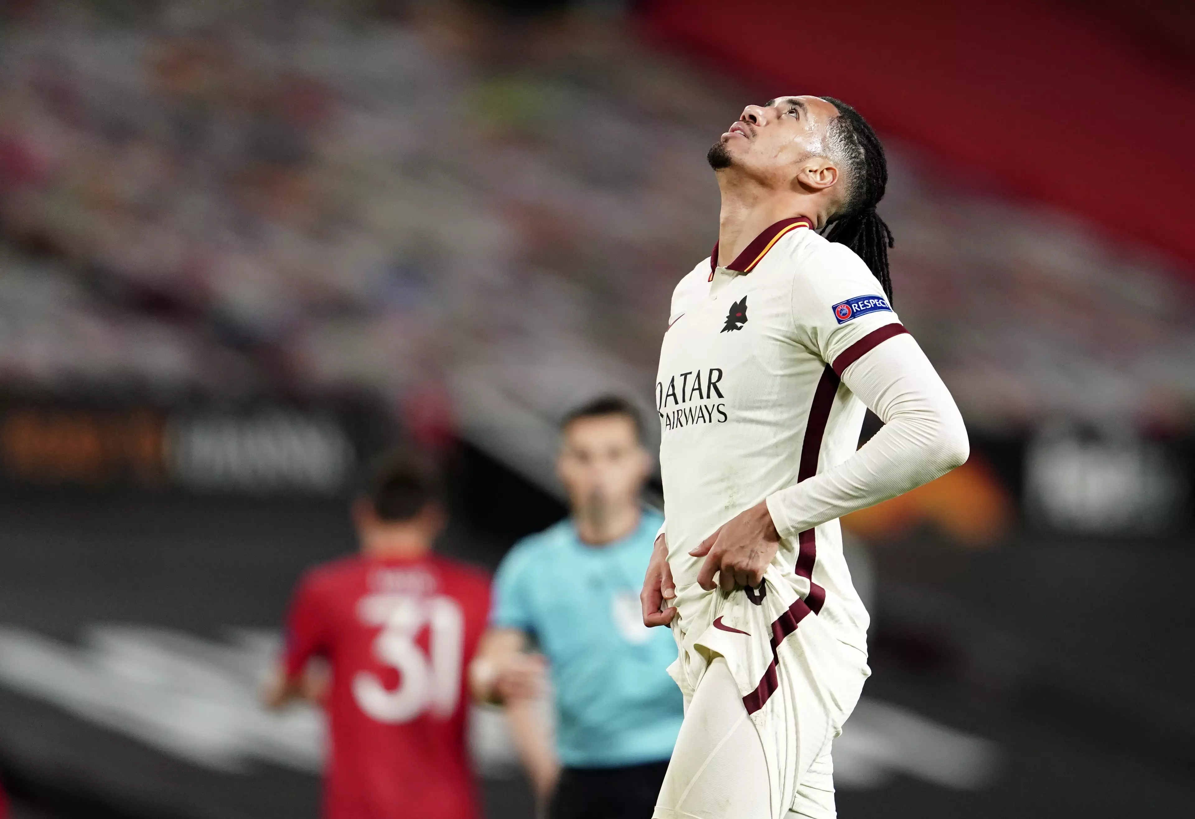 Smalling reacting to the news (or reacting during Roma's loss to United last week). Image: PA Images
