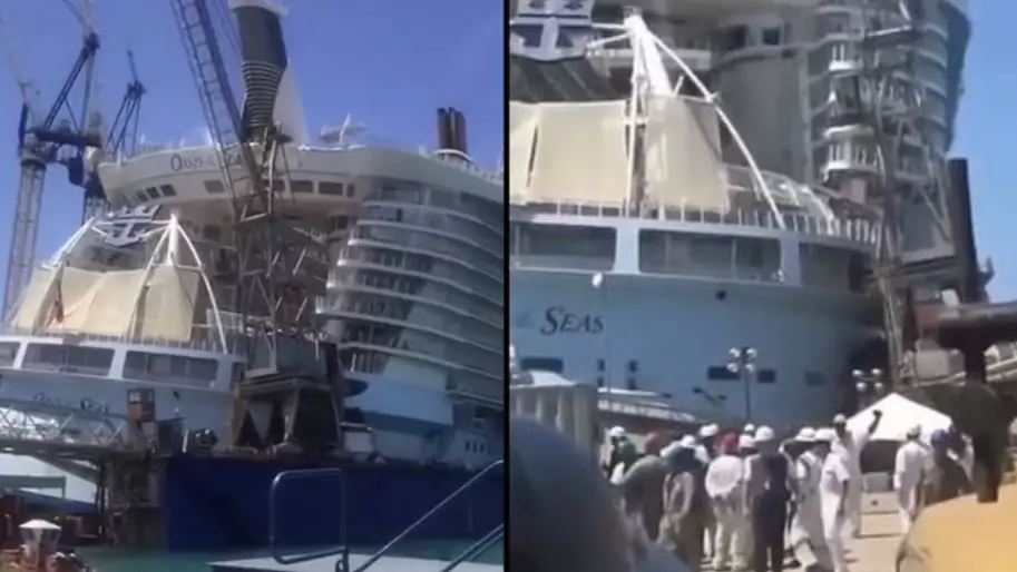 Heartstopping Moment Crane Collapses Through $1 Billion Dollar Cruise Ship