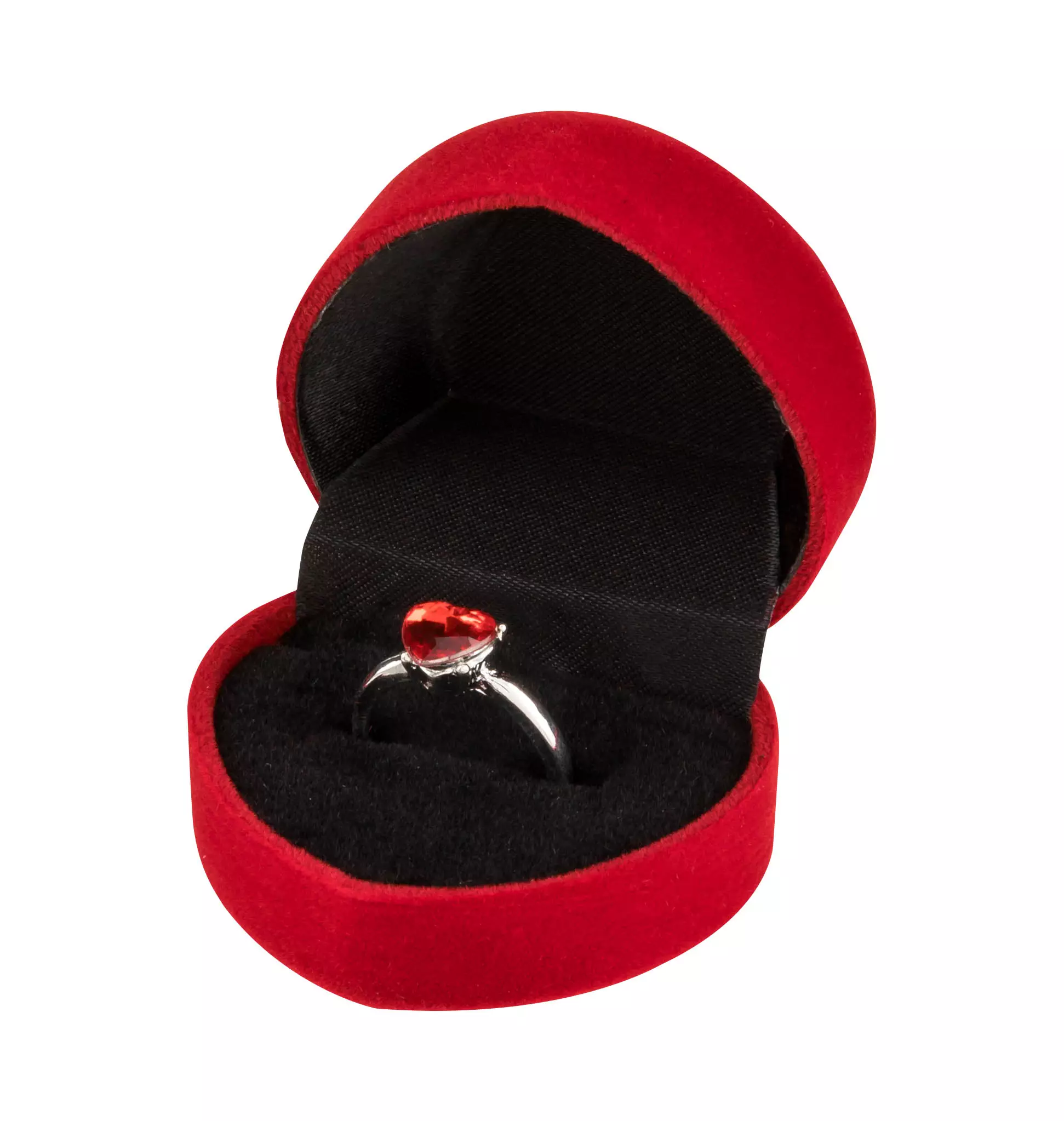 The rings come in a fancy red presentation box.