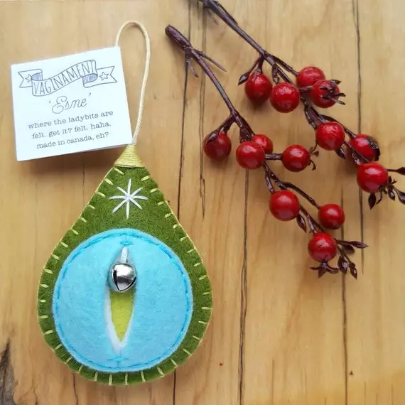 The vaginaments are handmade with felt and have a little festive bell inside. (