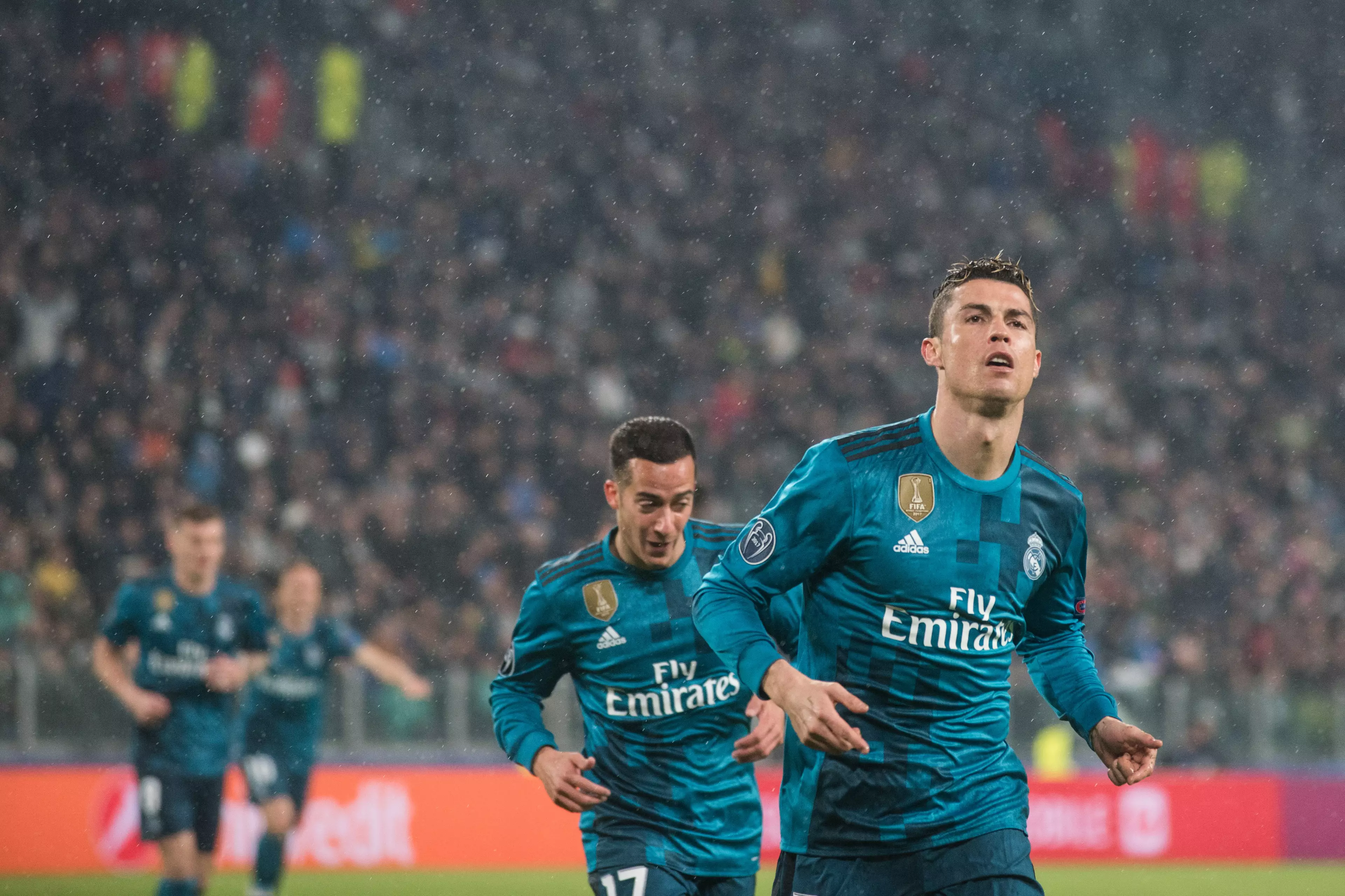 Ronaldo wheels away in celebration after scoring a goal against Juventus. Image: PA