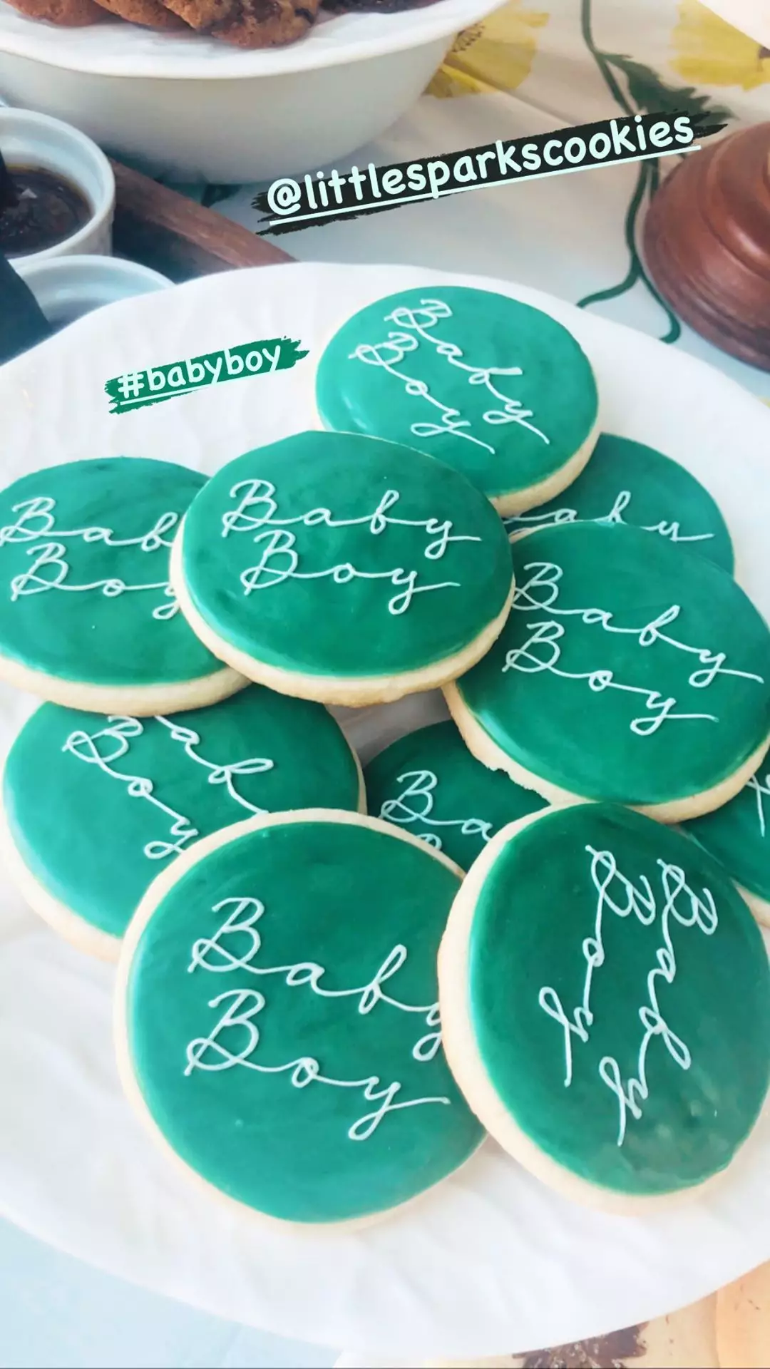 Emma was also gifted batches of cookies iced with the words 'Baby Boy' (