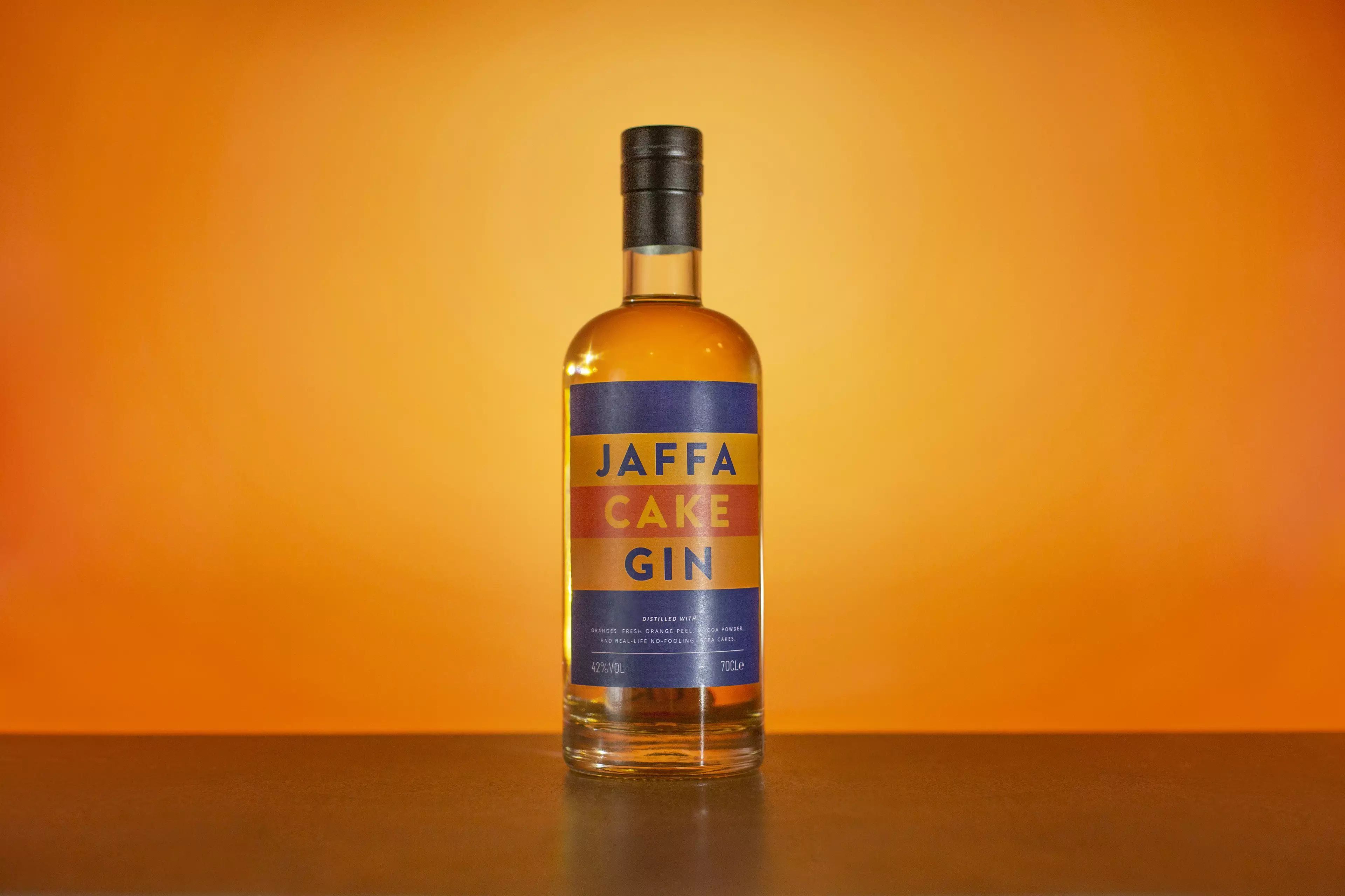 The gin is distilledwith oranges, fresh orange peel, cocoa powder and real-life Jaffa Cakes (