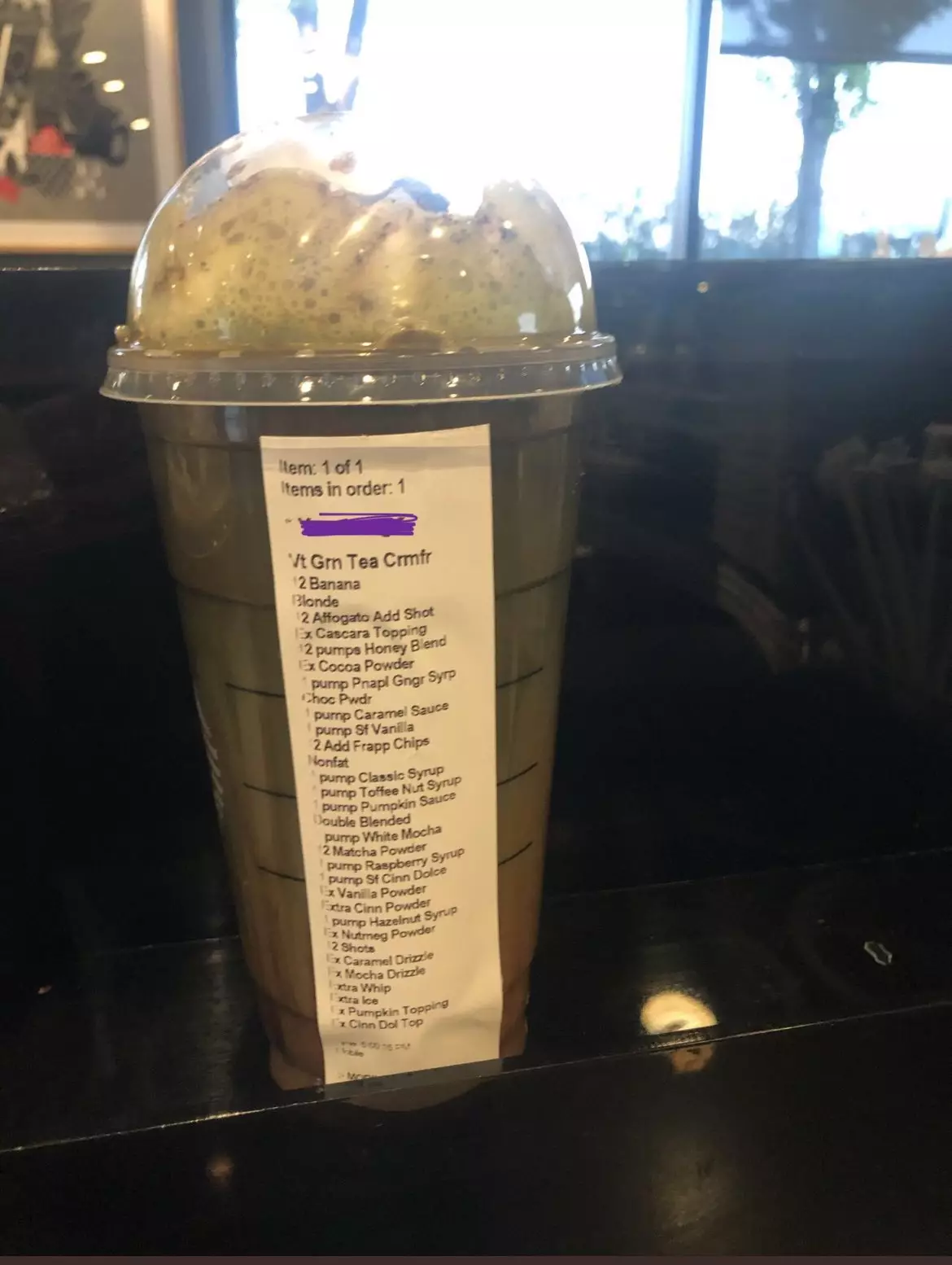 A recent example of a complex customised Starbucks order.