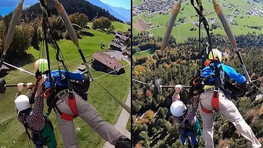 First Time Hang-Glider Clings On For His Life After Pilot Forgets To Attach Him