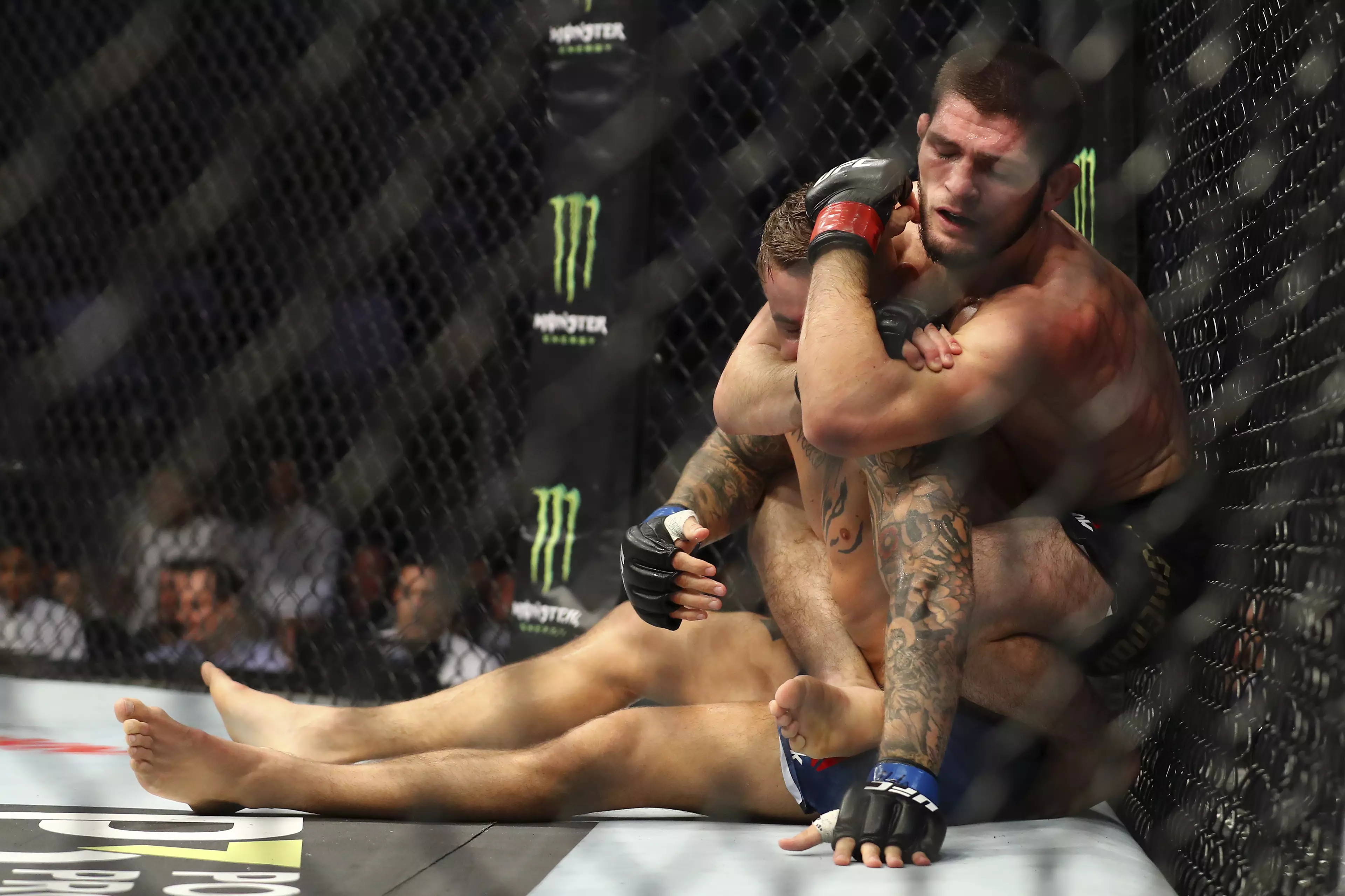 Khabib taps out Dustin Poirier in his last fight. Image: PA