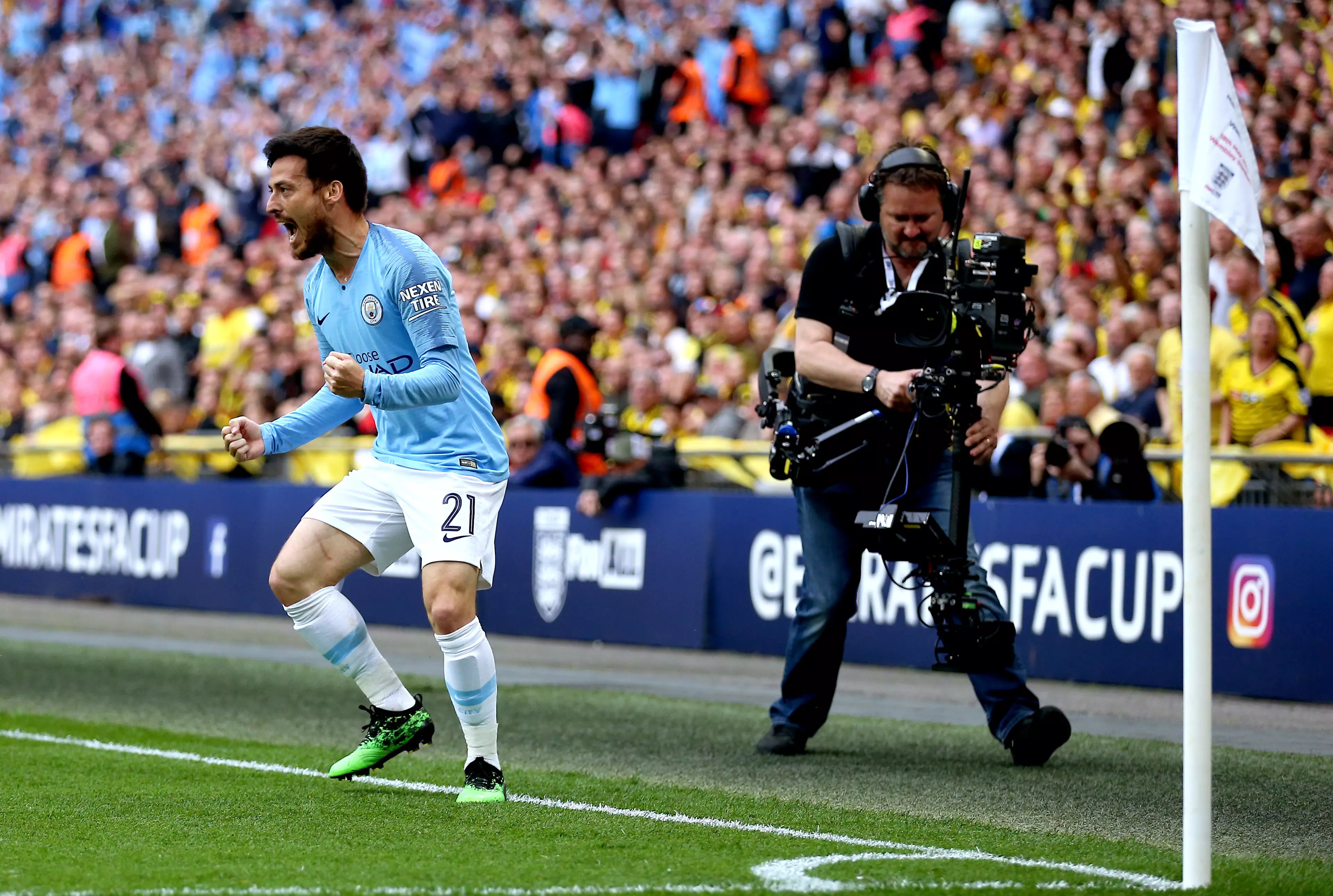 Silva celebrates scoring in the FA Cup final. Image: PA Images