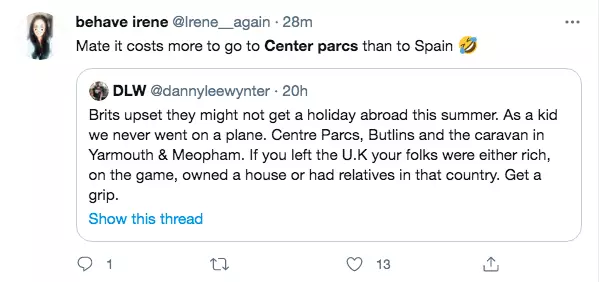 This tweet caused a debate about Center Parcs' pricing (